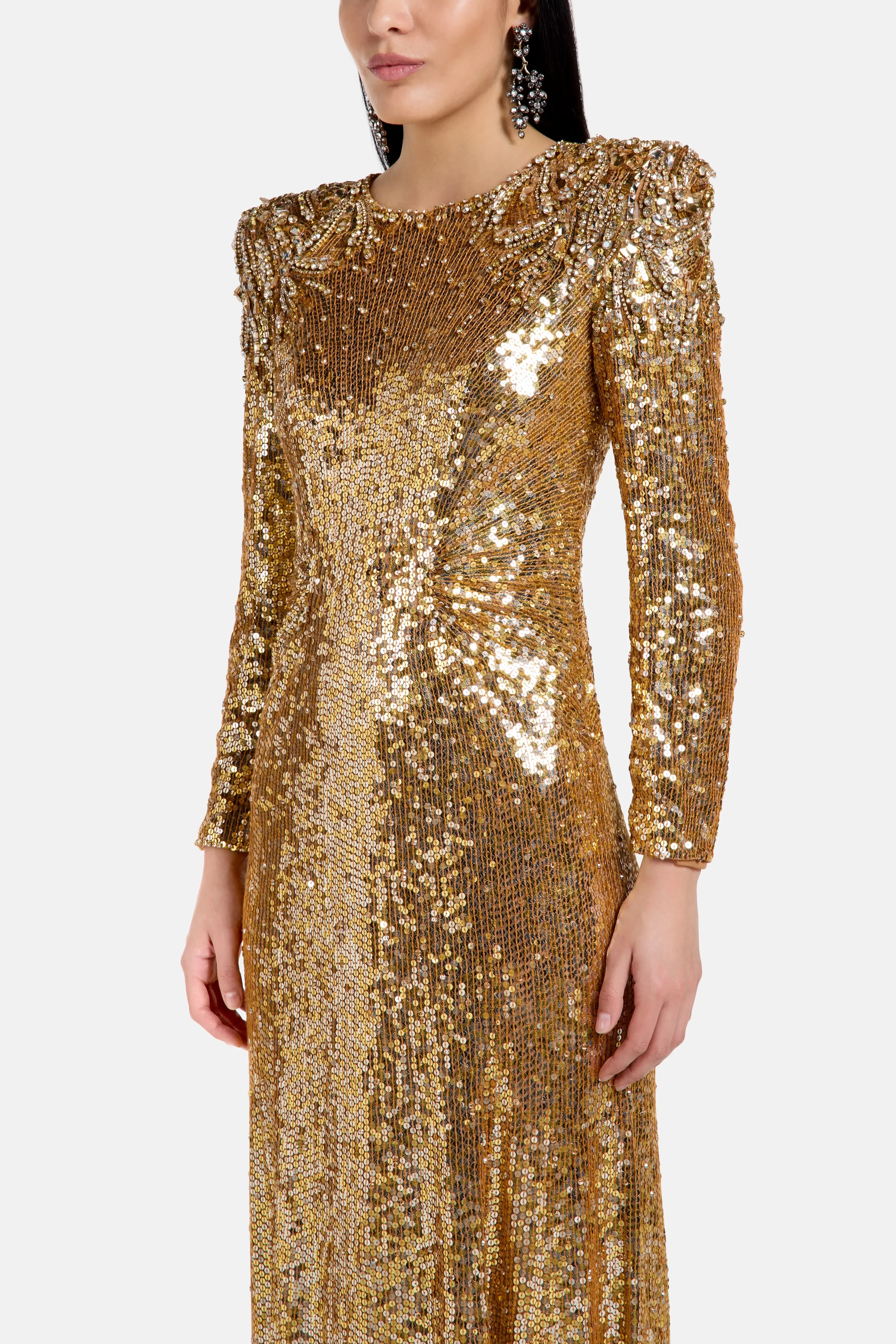 Jenny Packham Dulcet Embellished Evening Dress in Gold