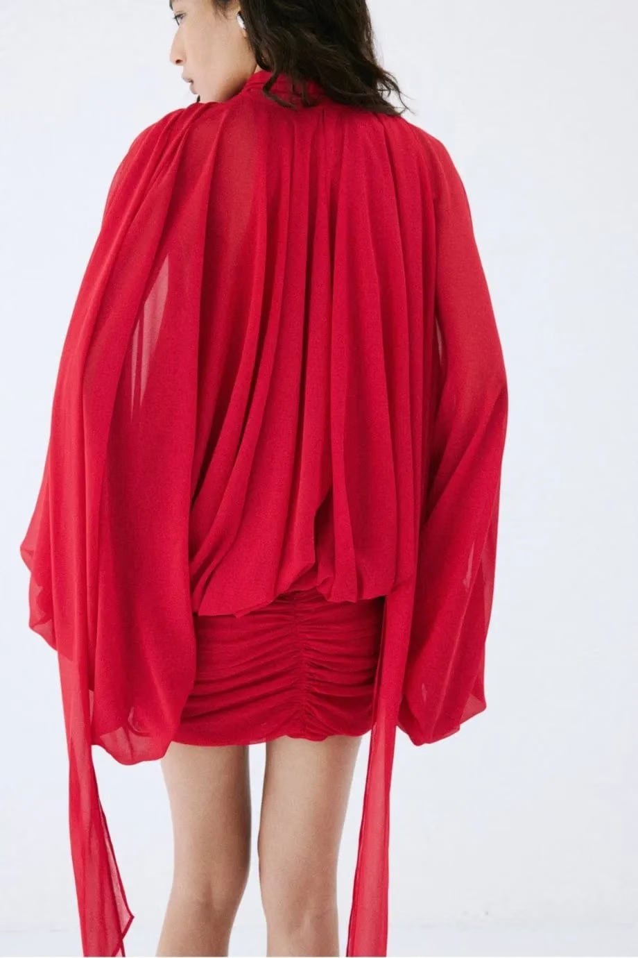De La Vali Maite Chiffon Mini Dress in Red with Scarf