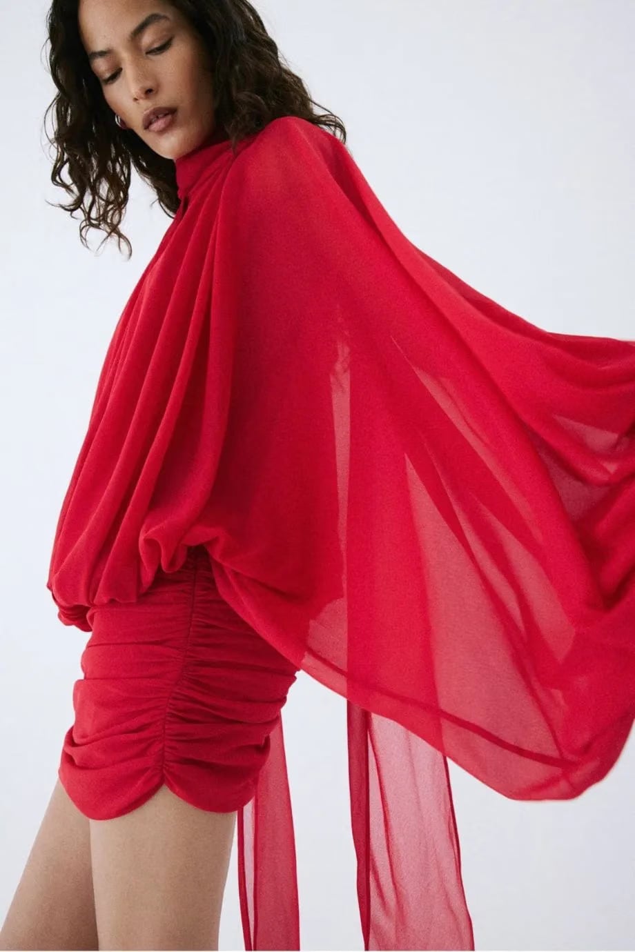 De La Vali Maite Chiffon Mini Dress in Red with Scarf