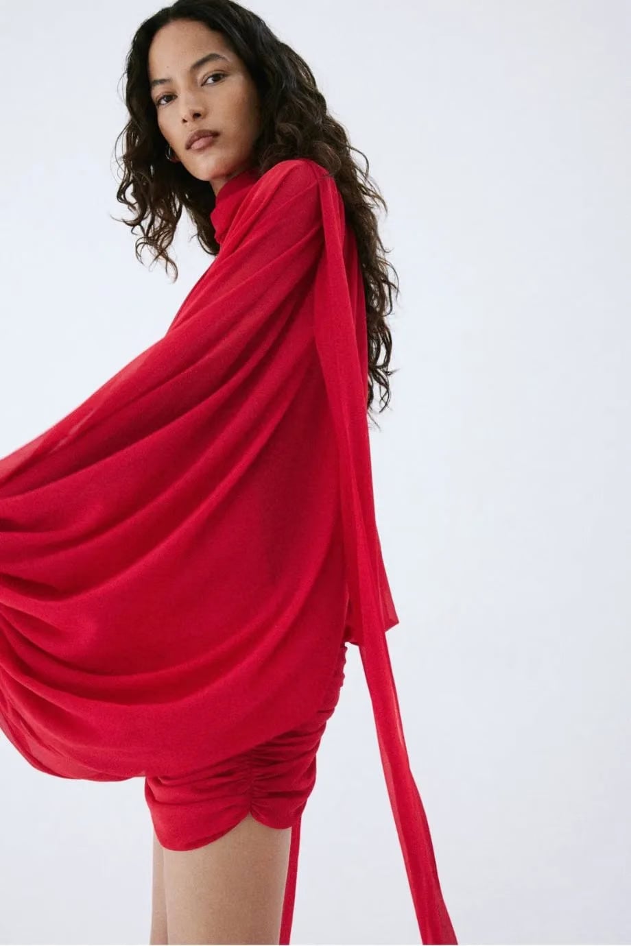 De La Vali Maite Chiffon Mini Dress in Red with Scarf