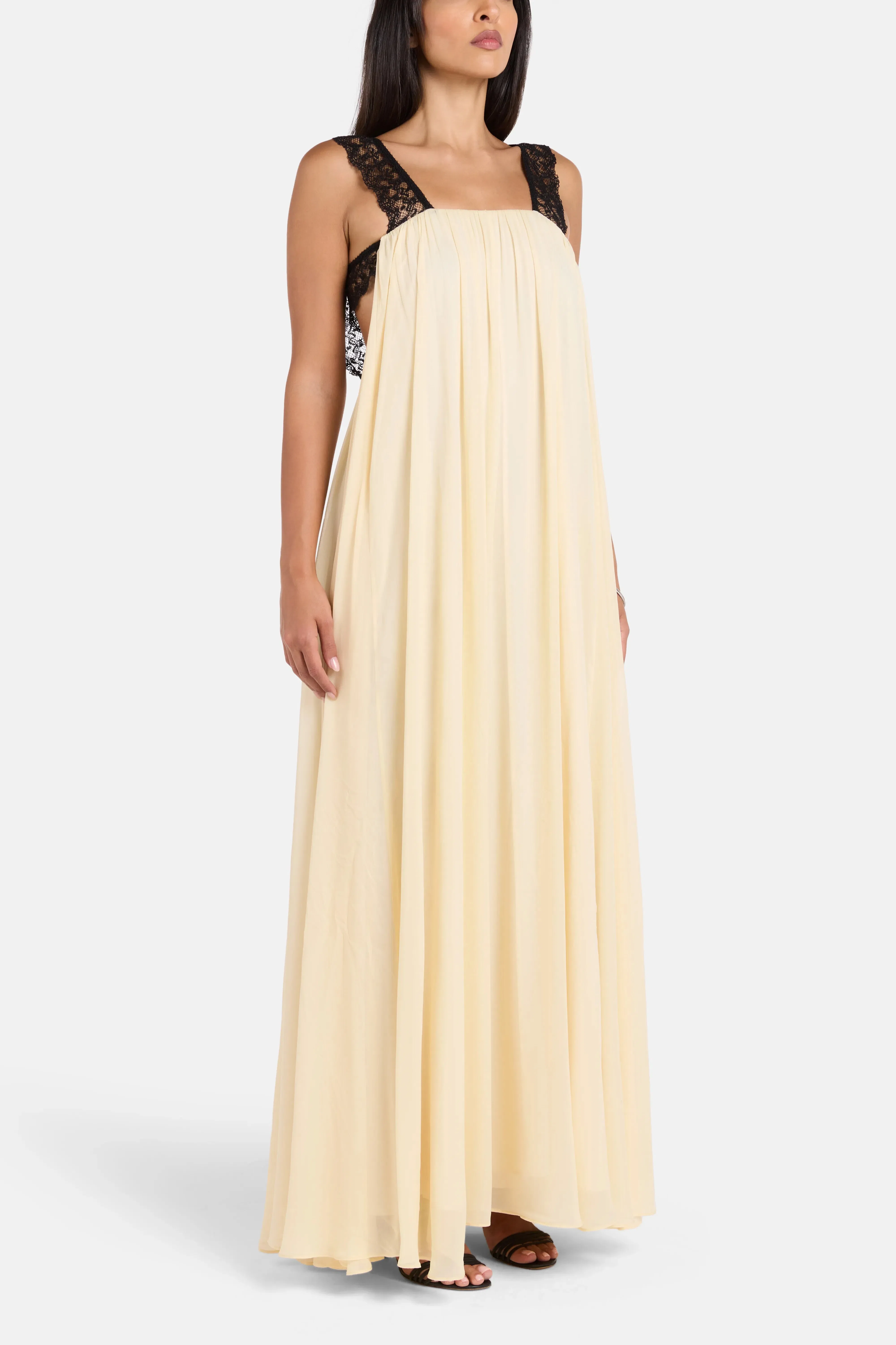 De La Vali Carmela Viscose Georgette Sleeveless Maxi Dress in White