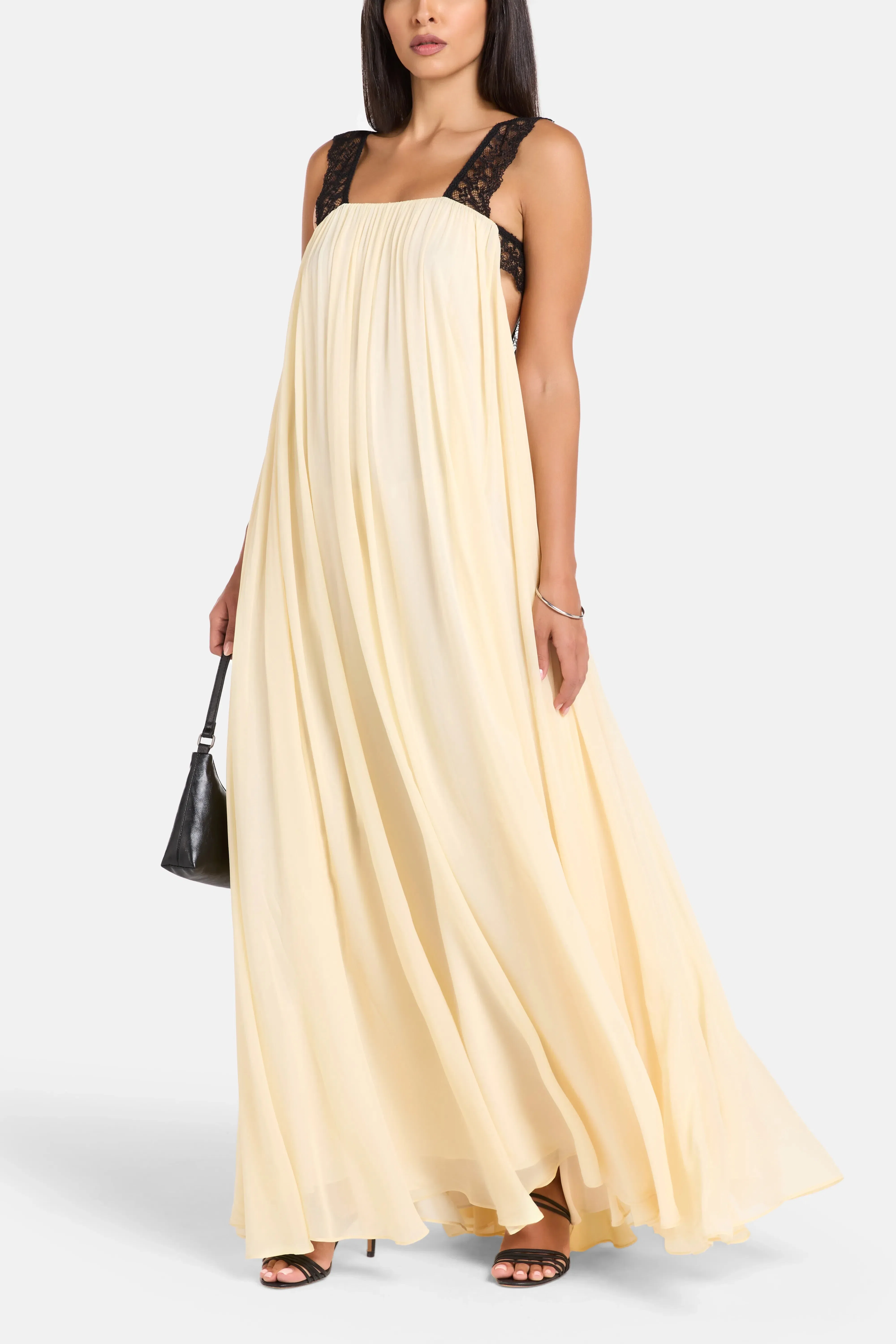 De La Vali Carmela Viscose Georgette Sleeveless Maxi Dress in White