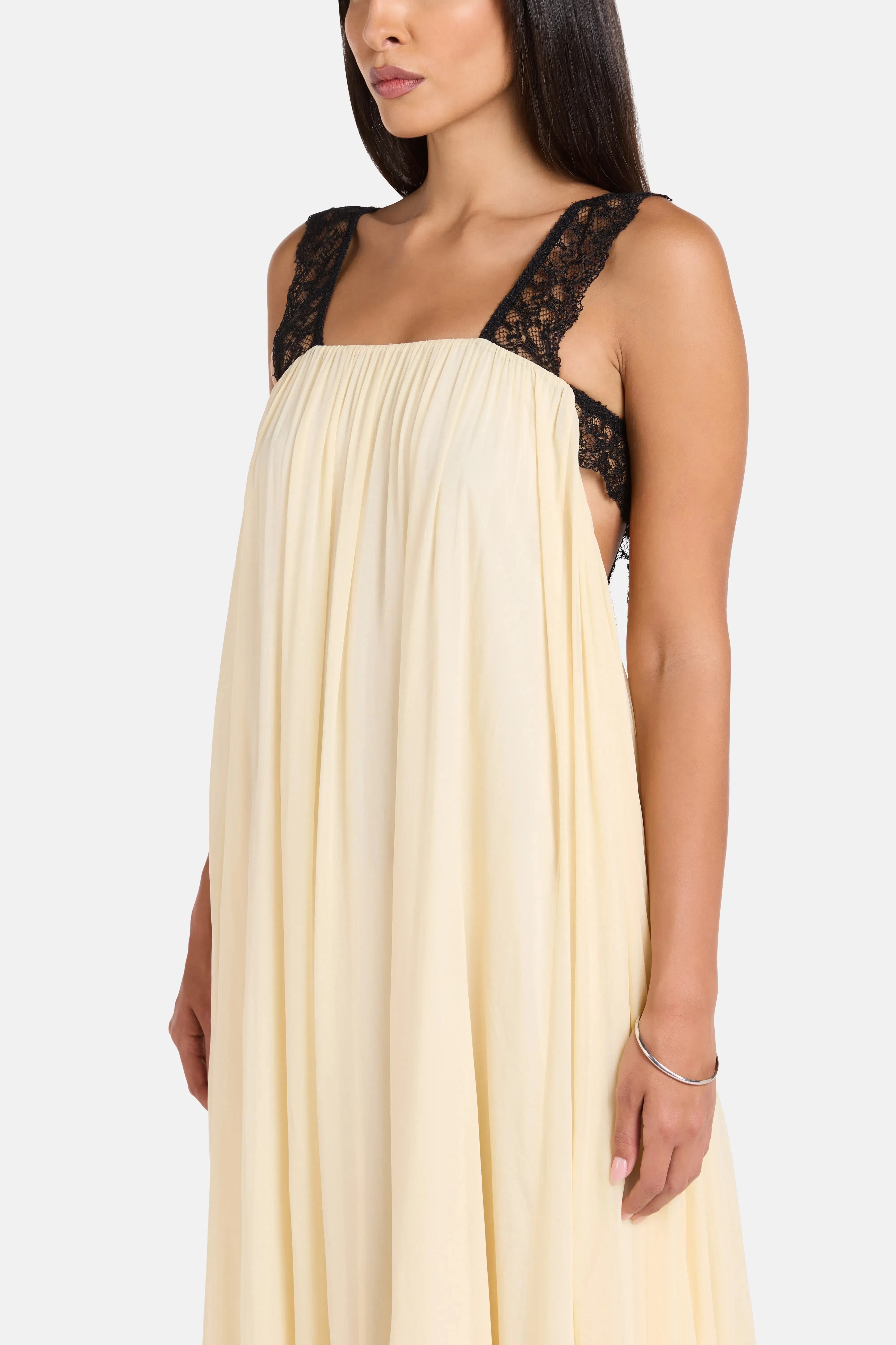 De La Vali Carmela Viscose Georgette Sleeveless Maxi Dress in White
