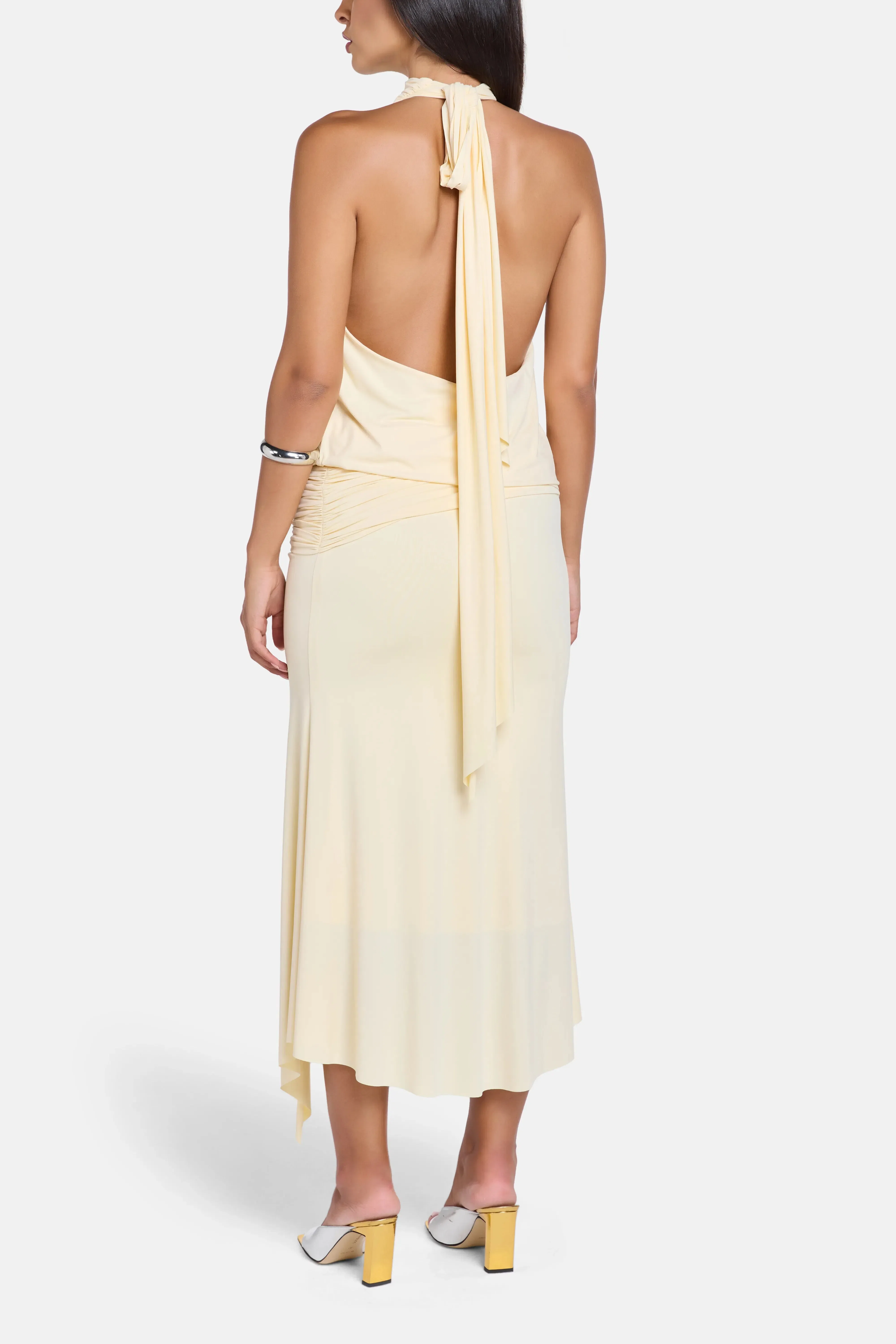 De La Vali Vida Spandex Jersey Halter Neck Midi Dress in White