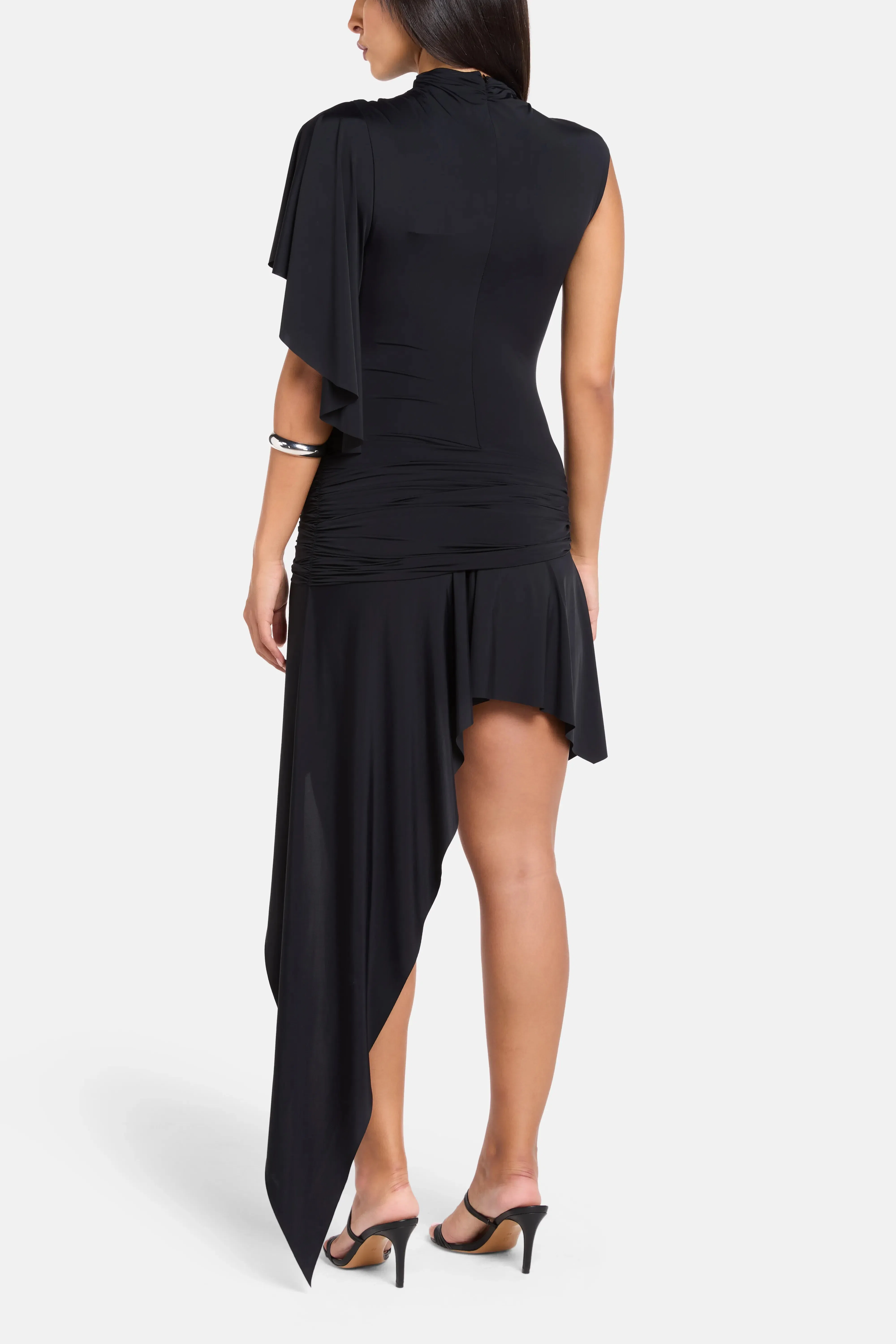 De La Vali Titan One Shoulder Spandex Jersey Mini Dress in Black