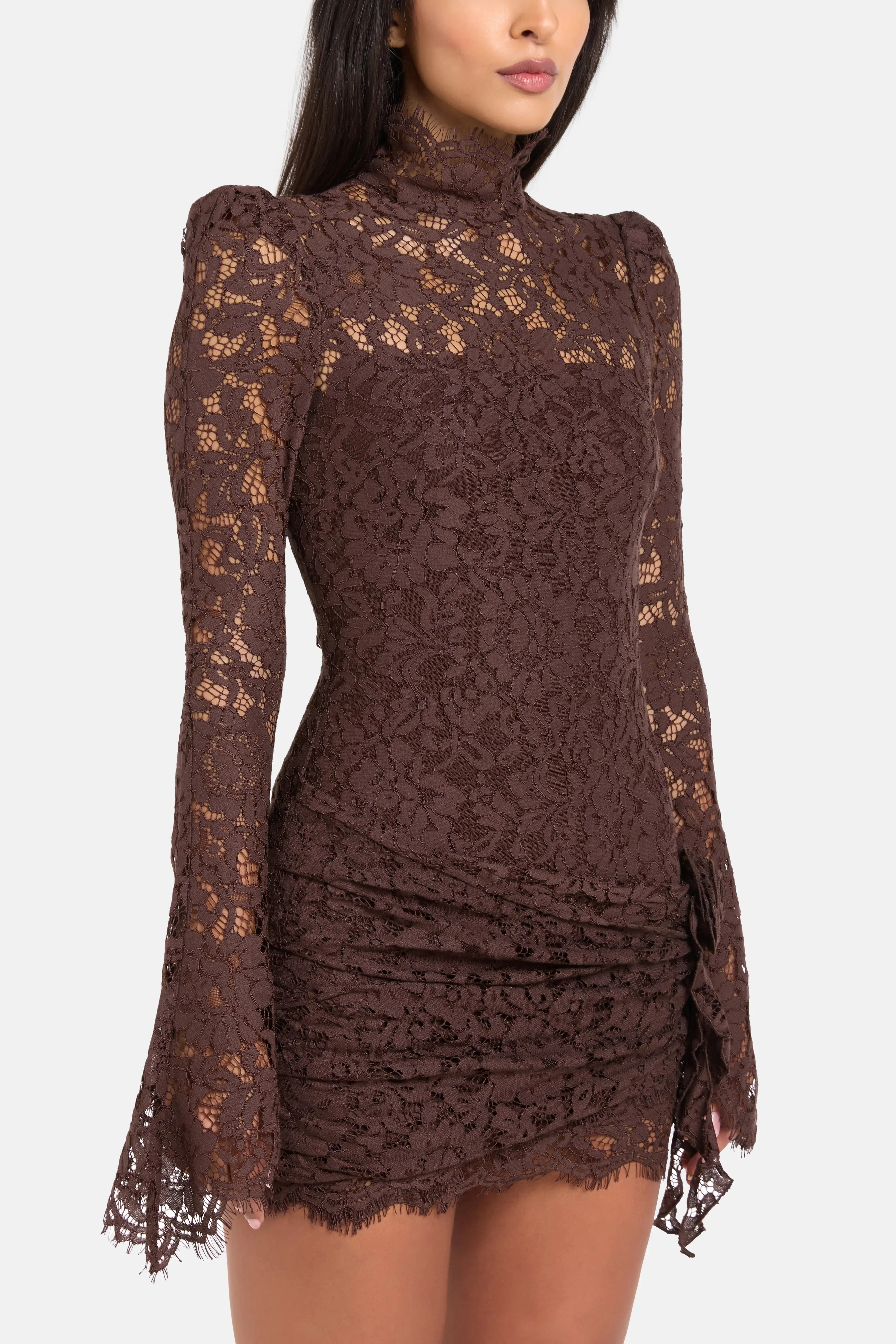 De La Vali Bodita Cotton Lace Mini Dress in Brown