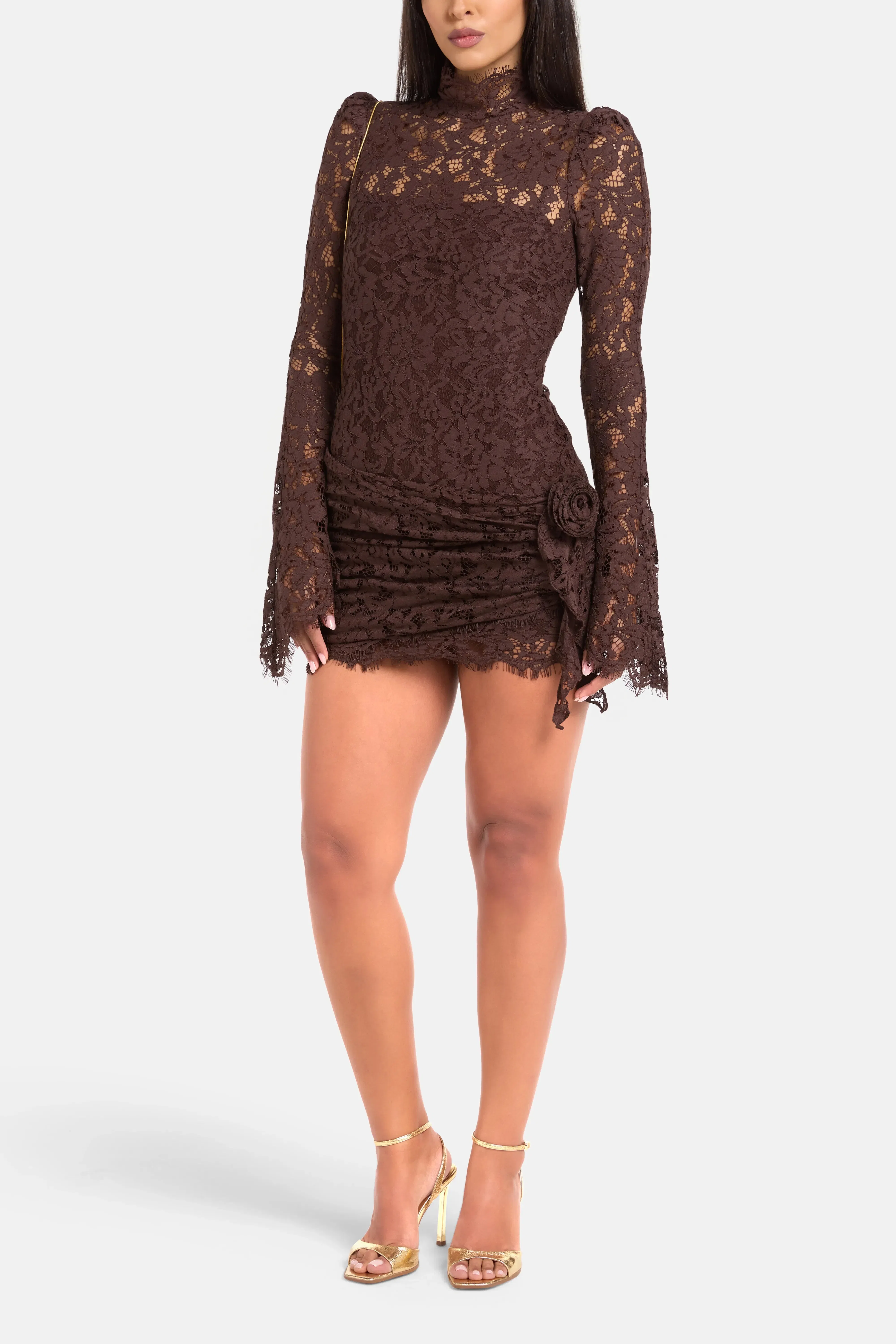 De La Vali Bodita Cotton Lace Mini Dress in Brown