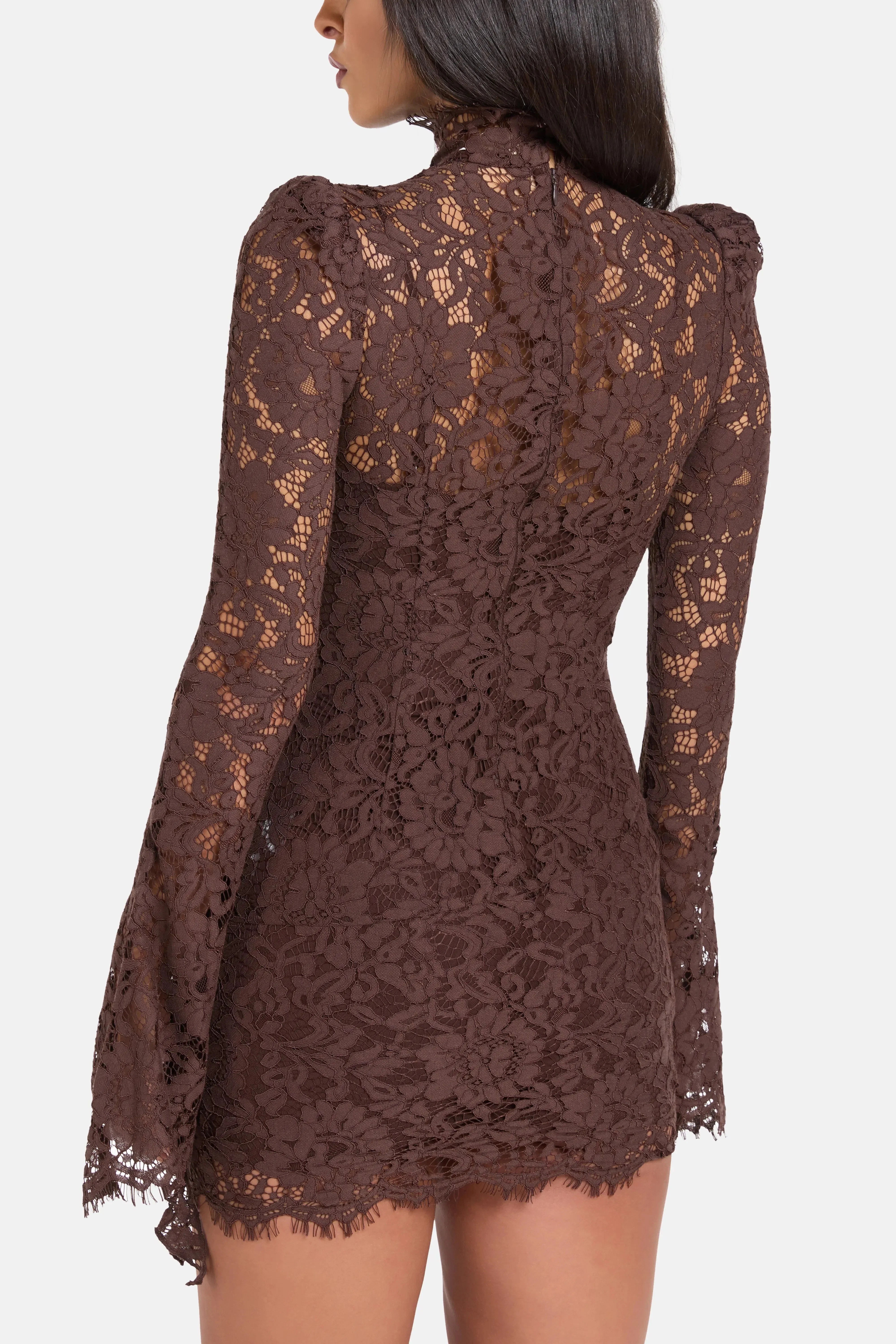 De La Vali Bodita Cotton Lace Mini Dress in Brown