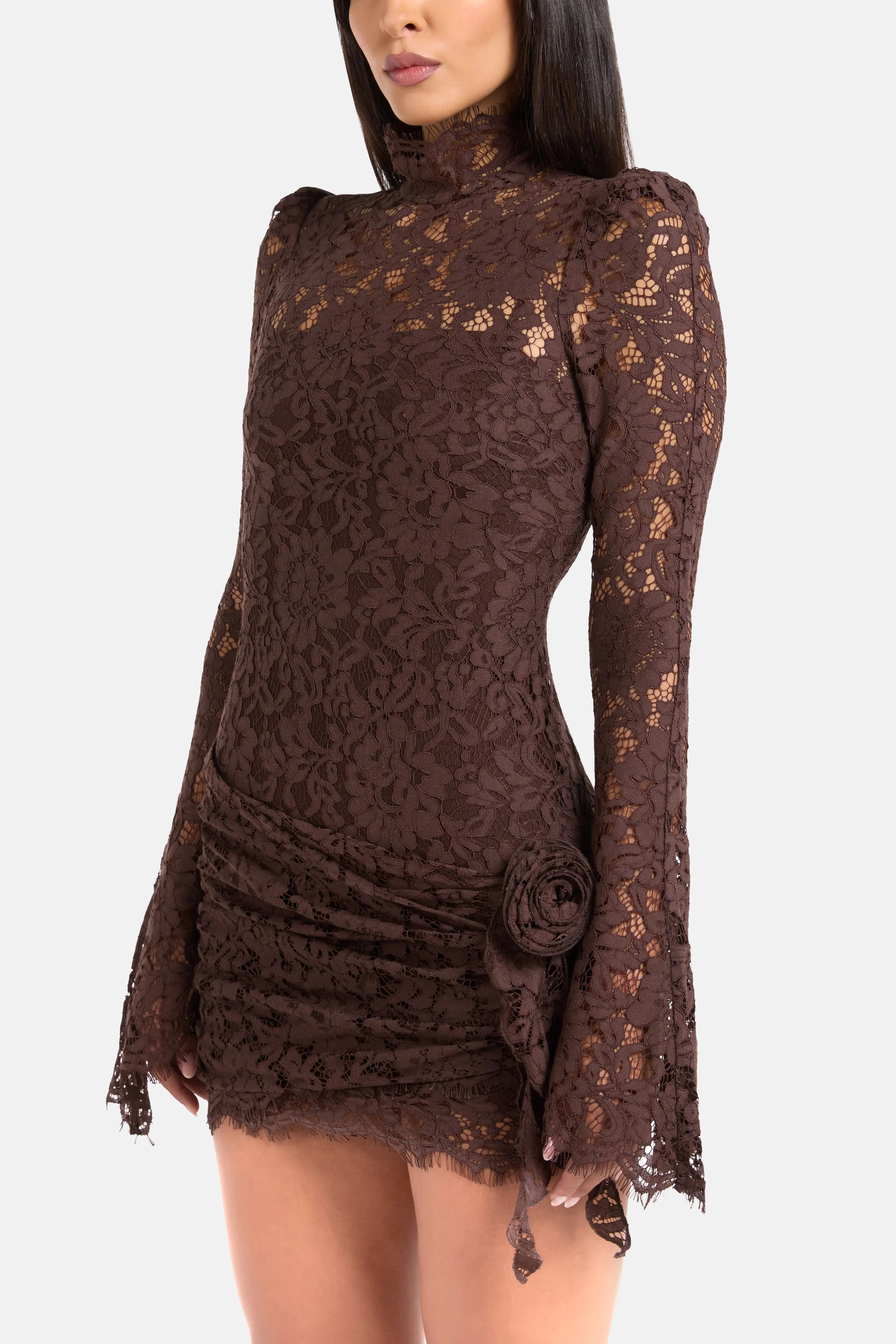 De La Vali Bodita Cotton Lace Mini Dress in Brown