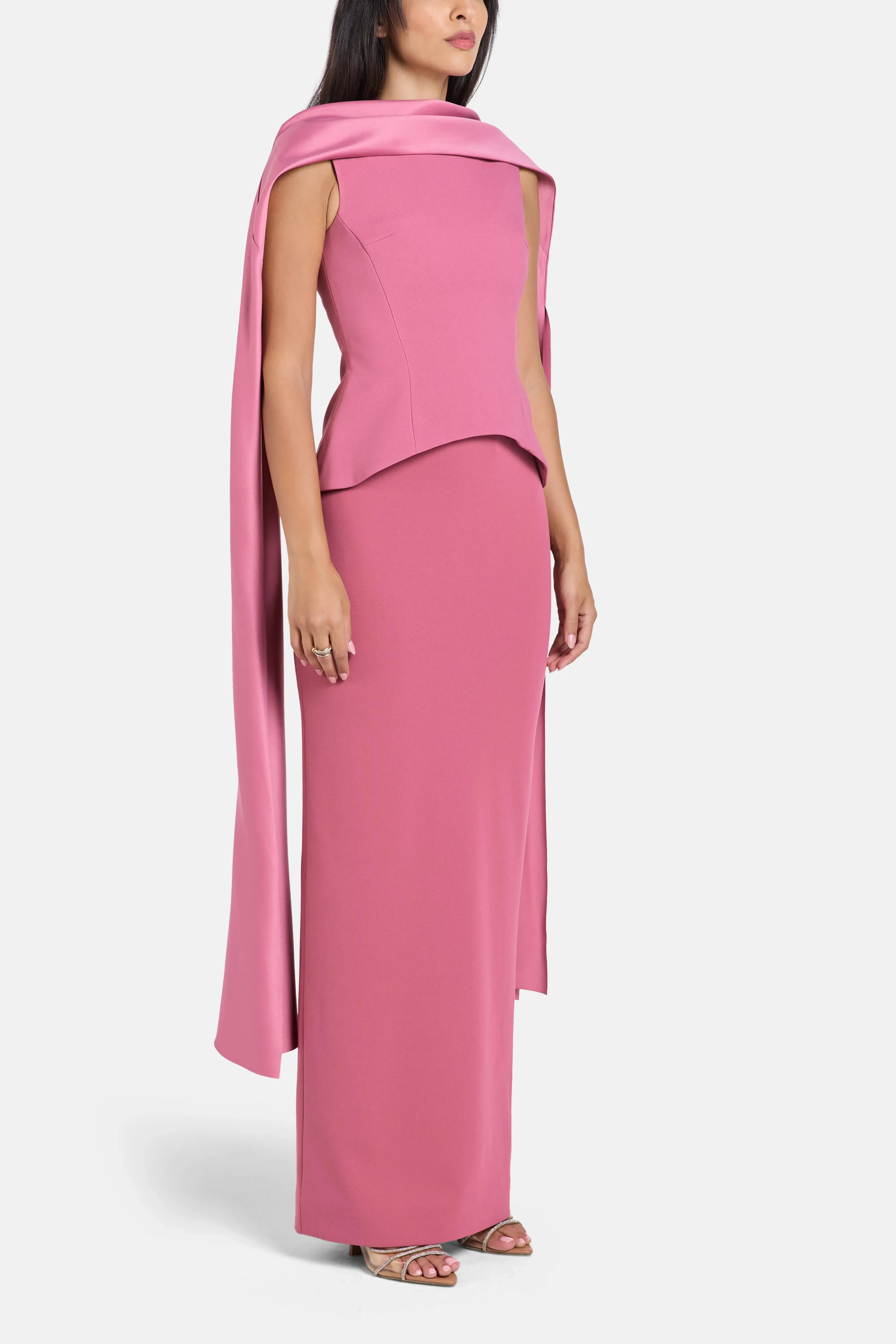 Solace London Annie Evening Dress in Pink with Cape