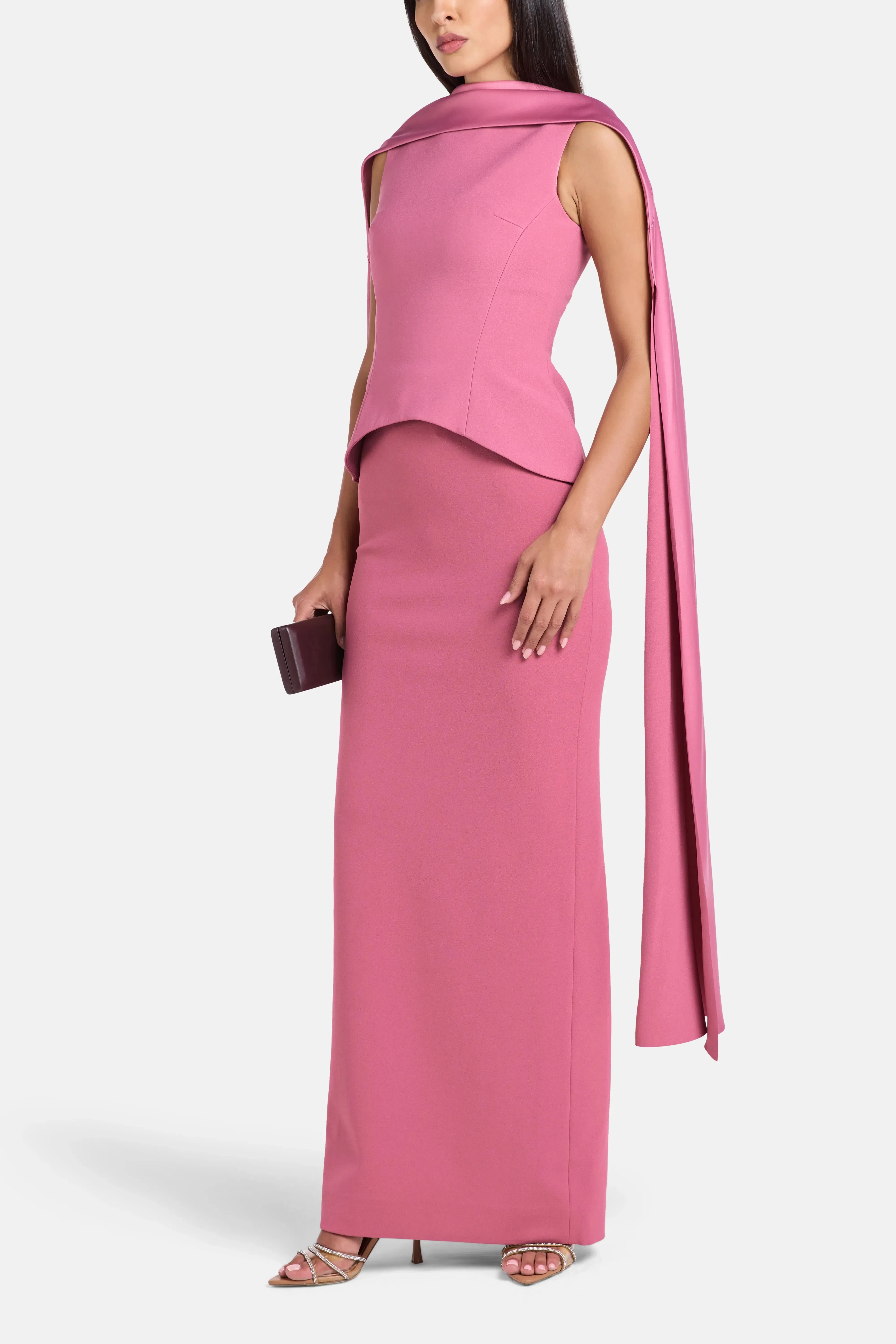 Solace London Annie Evening Dress in Pink with Cape