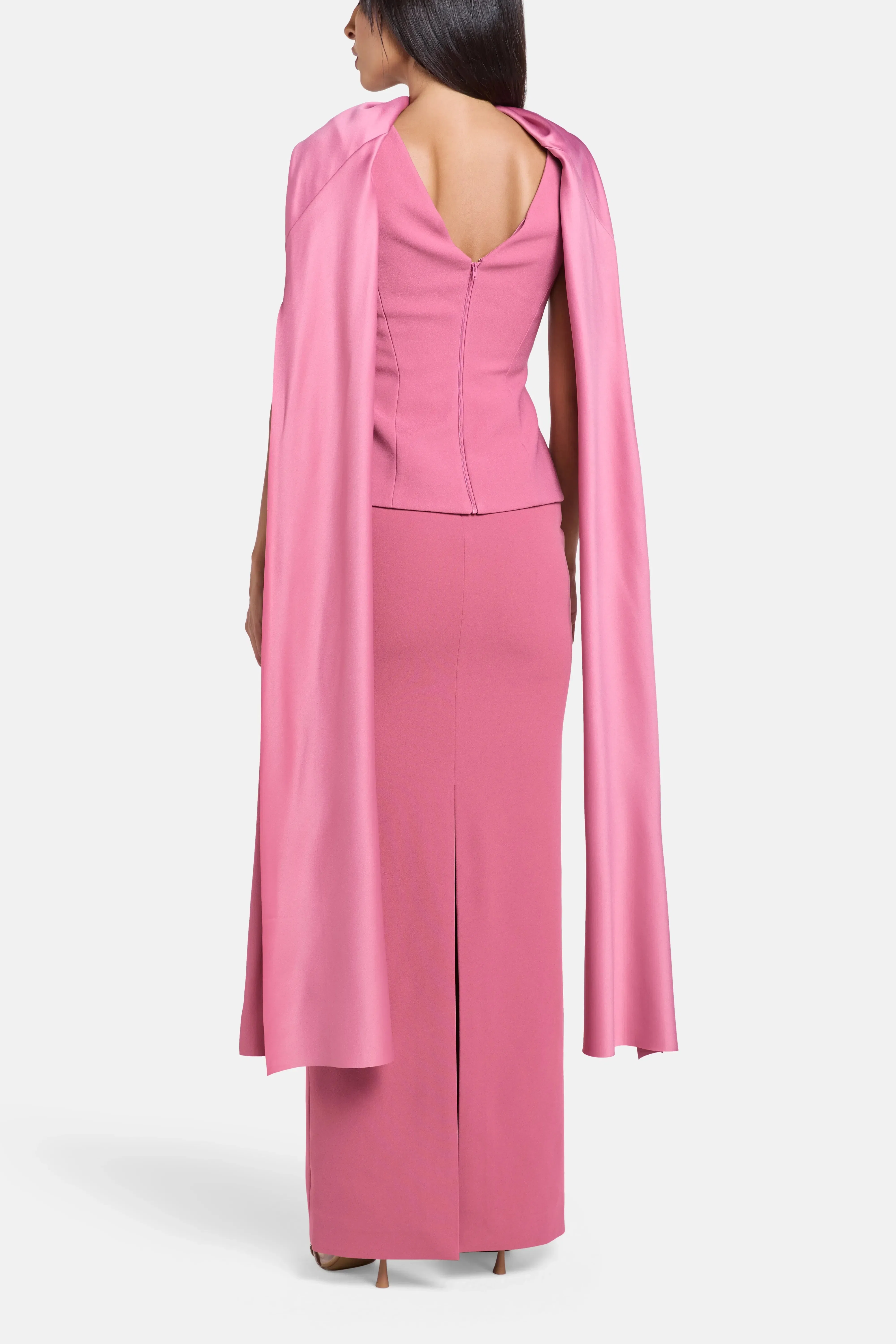 Solace London Annie Evening Dress in Pink with Cape