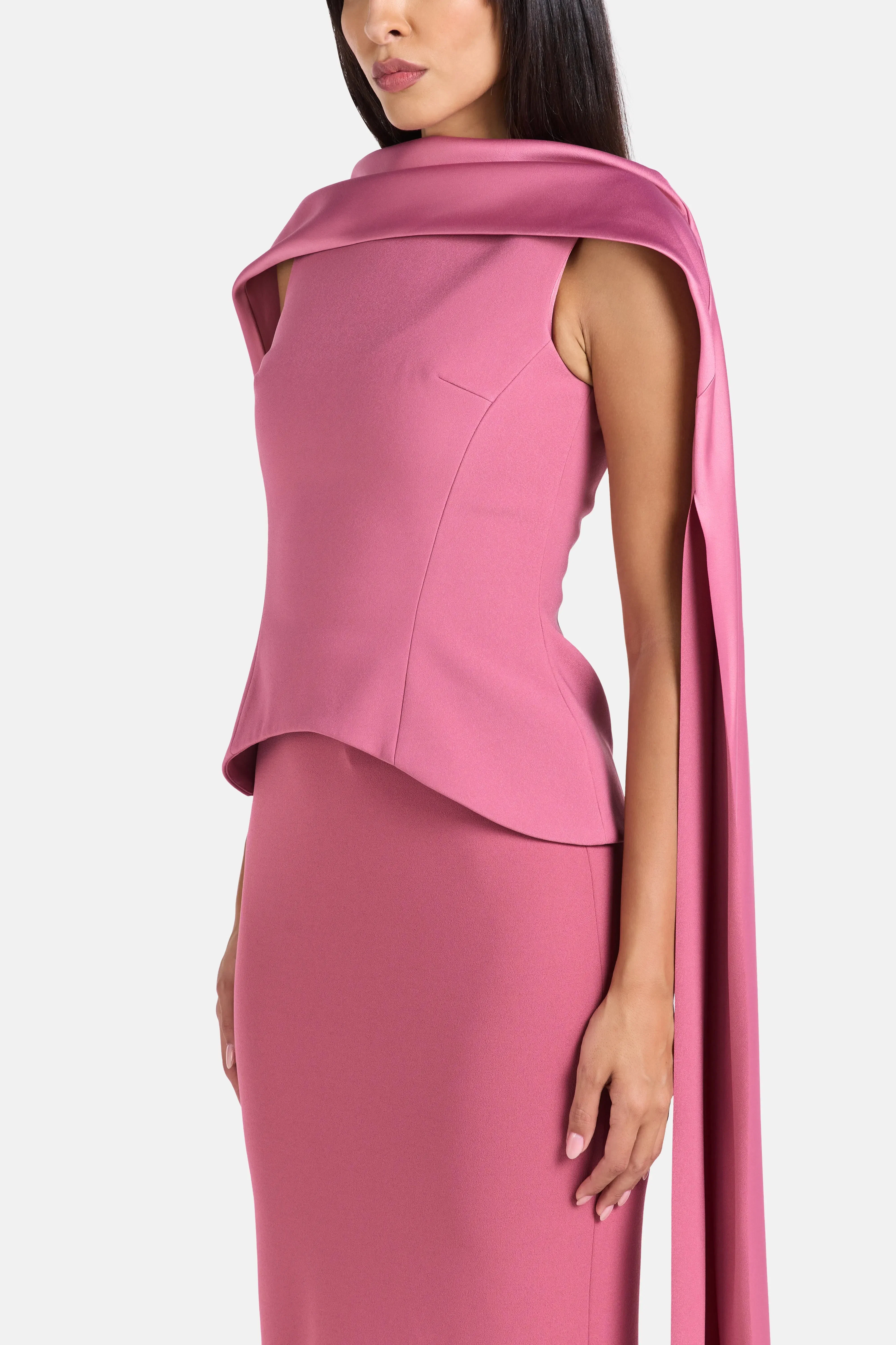 Solace London Annie Evening Dress in Pink with Cape