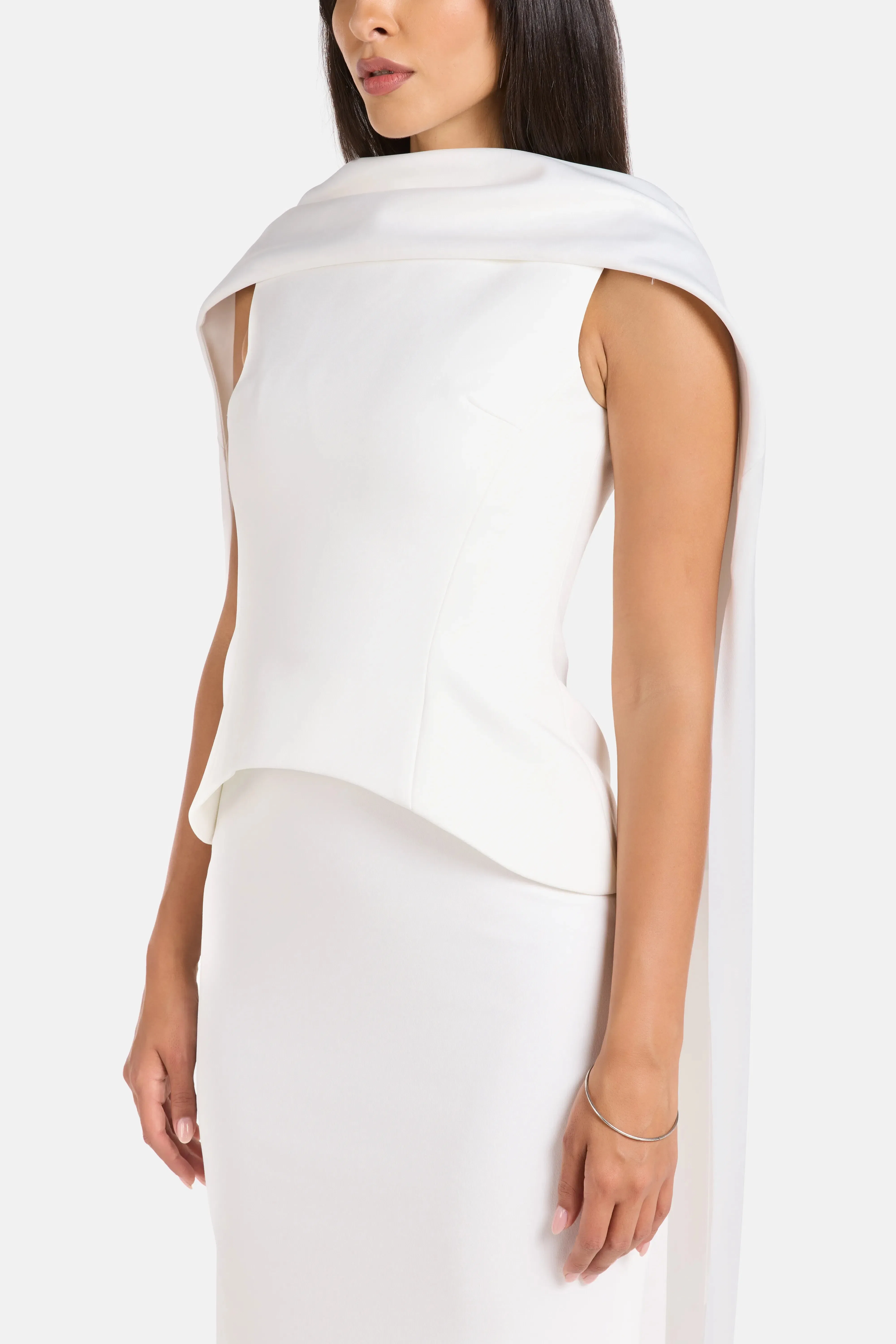 Solace London Annie Evening Dress in White with Cape