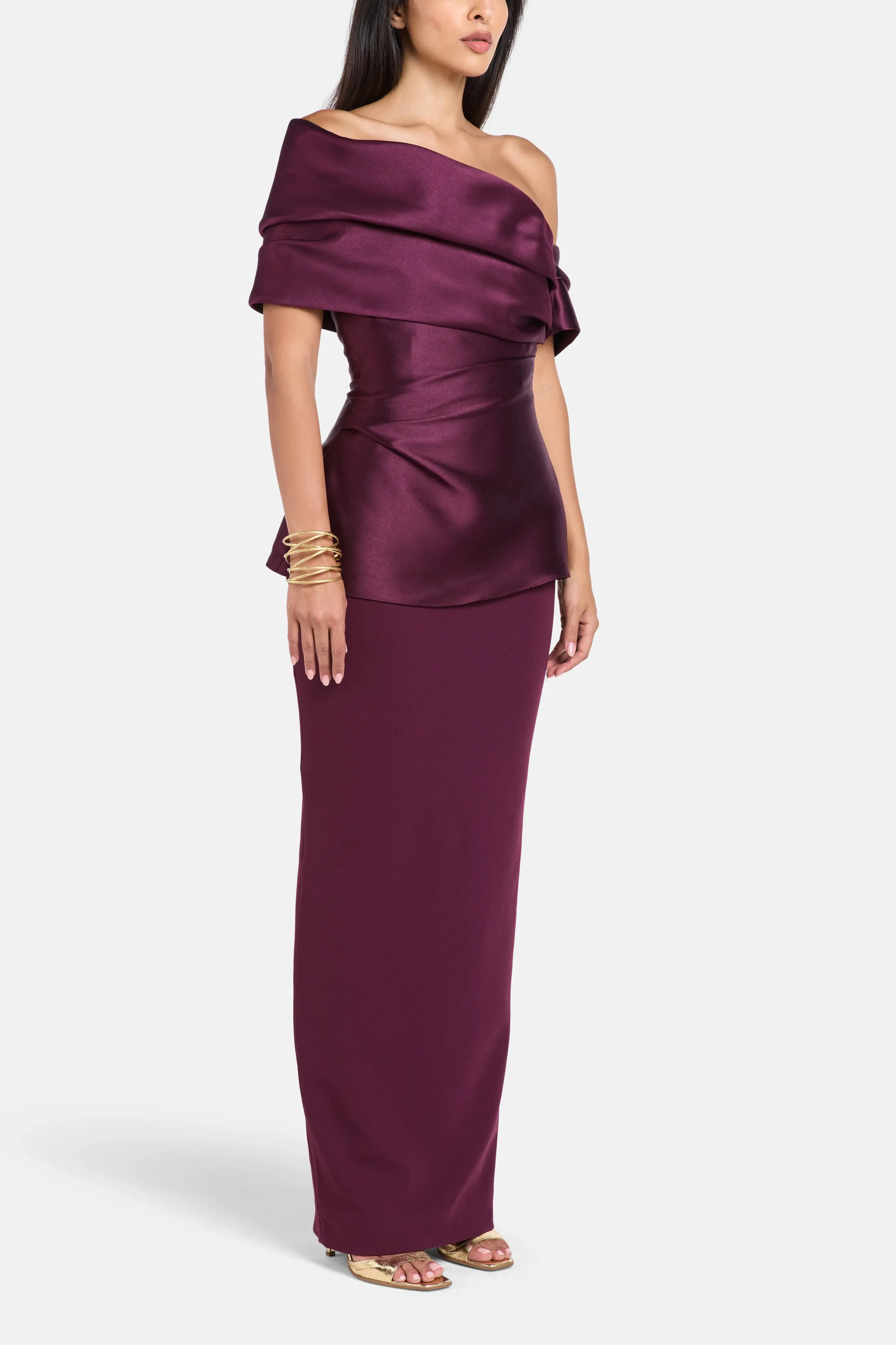 Solace London Lucine One Shoulder Evening Dress in Purple