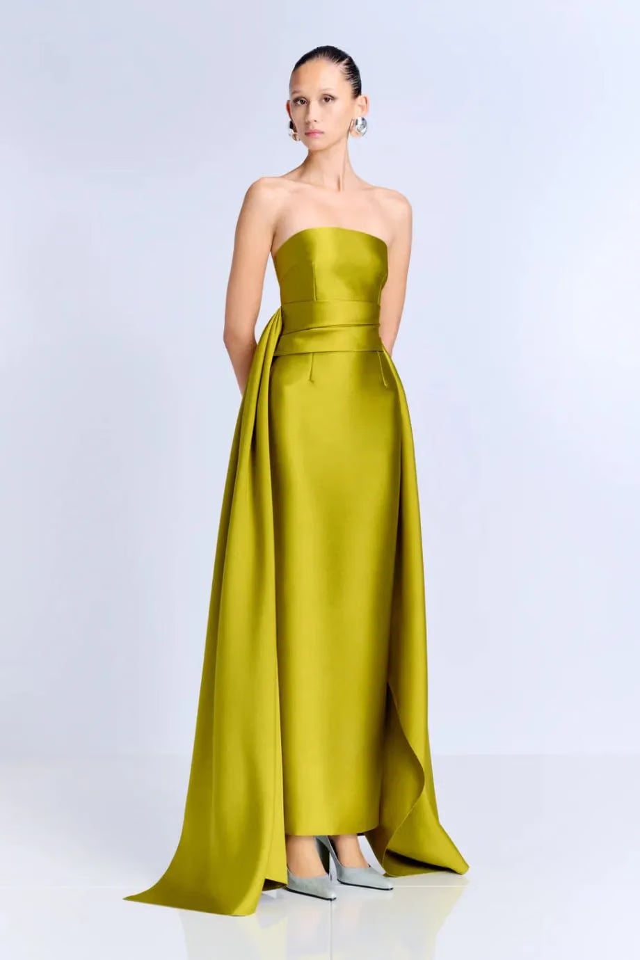 Solace London Elara Strapless Evening Gown in Green