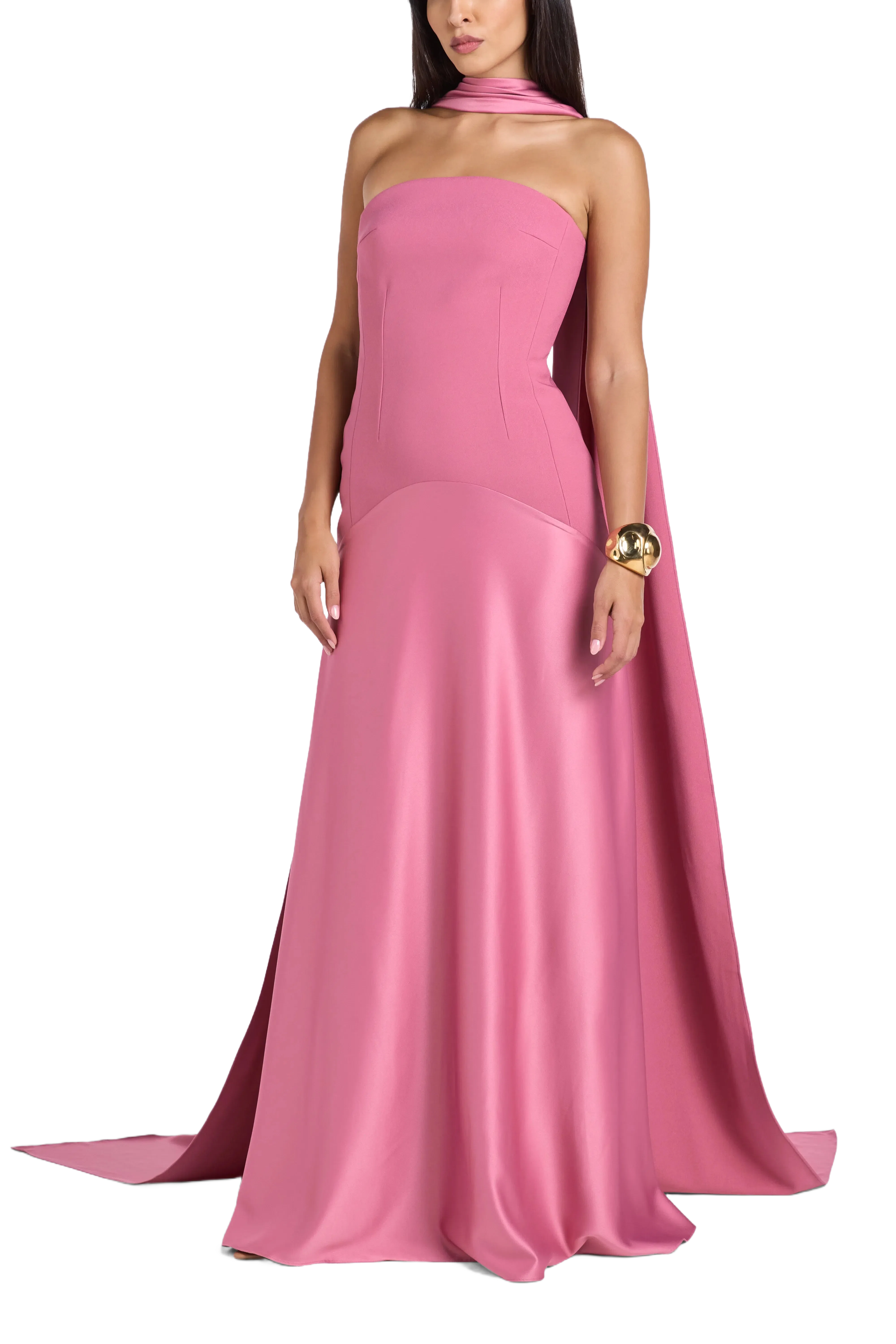 Solace London Mae Strapless Evening Dress in Pink with Scarf