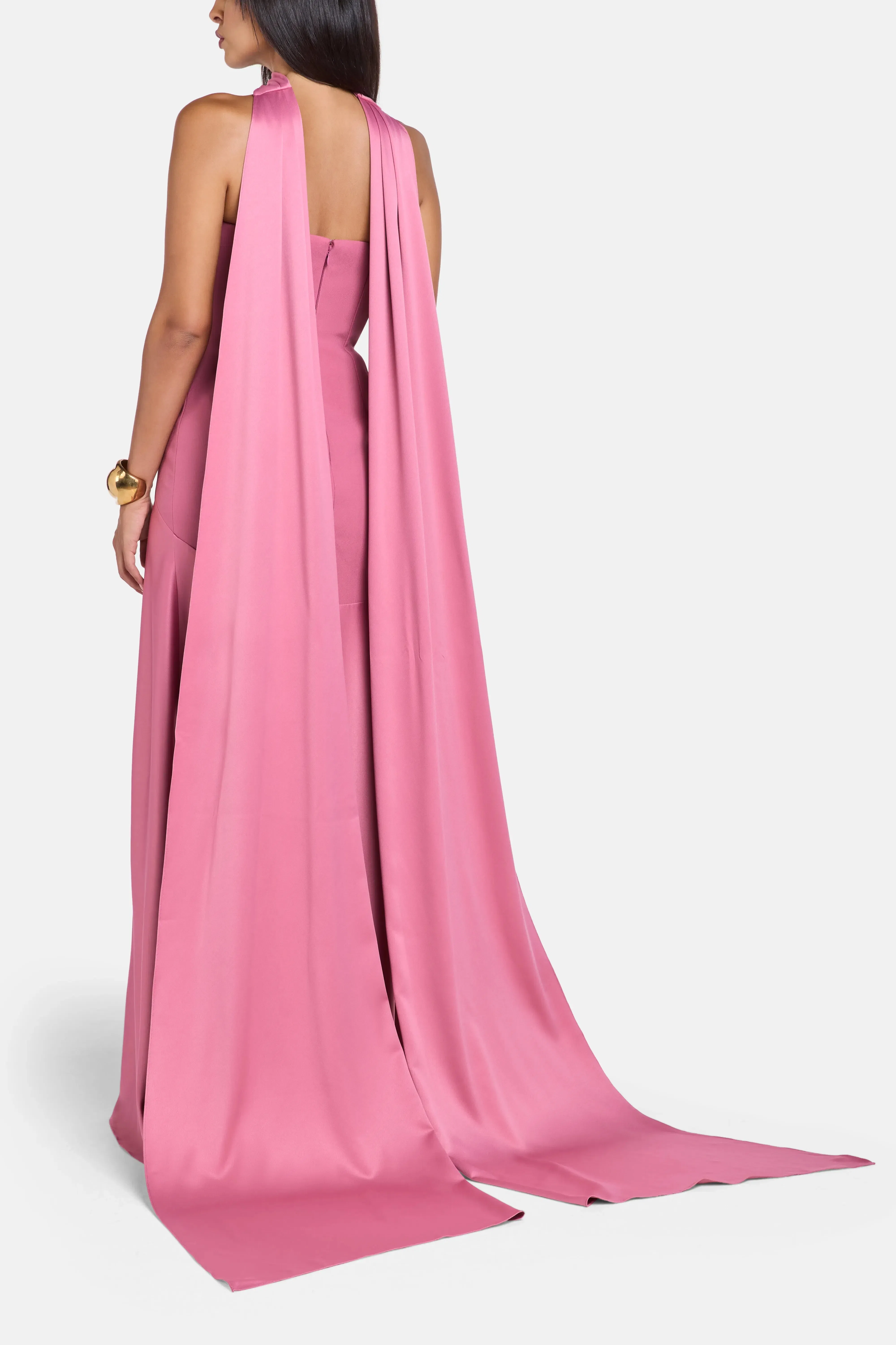 Solace London Mae Strapless Evening Dress in Pink with Scarf