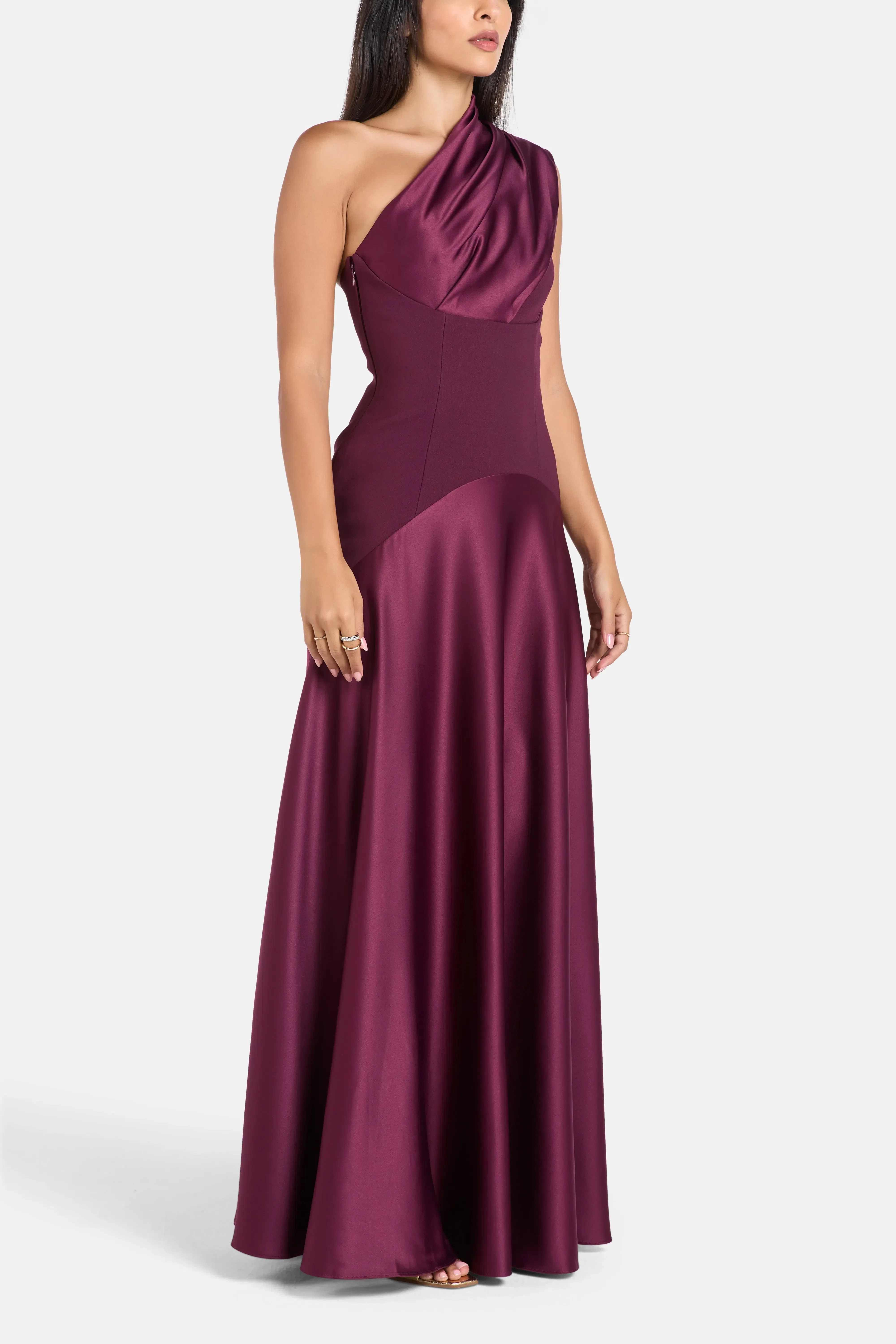 Solace London Gabriela One Shoulder Evening Dress in Purple