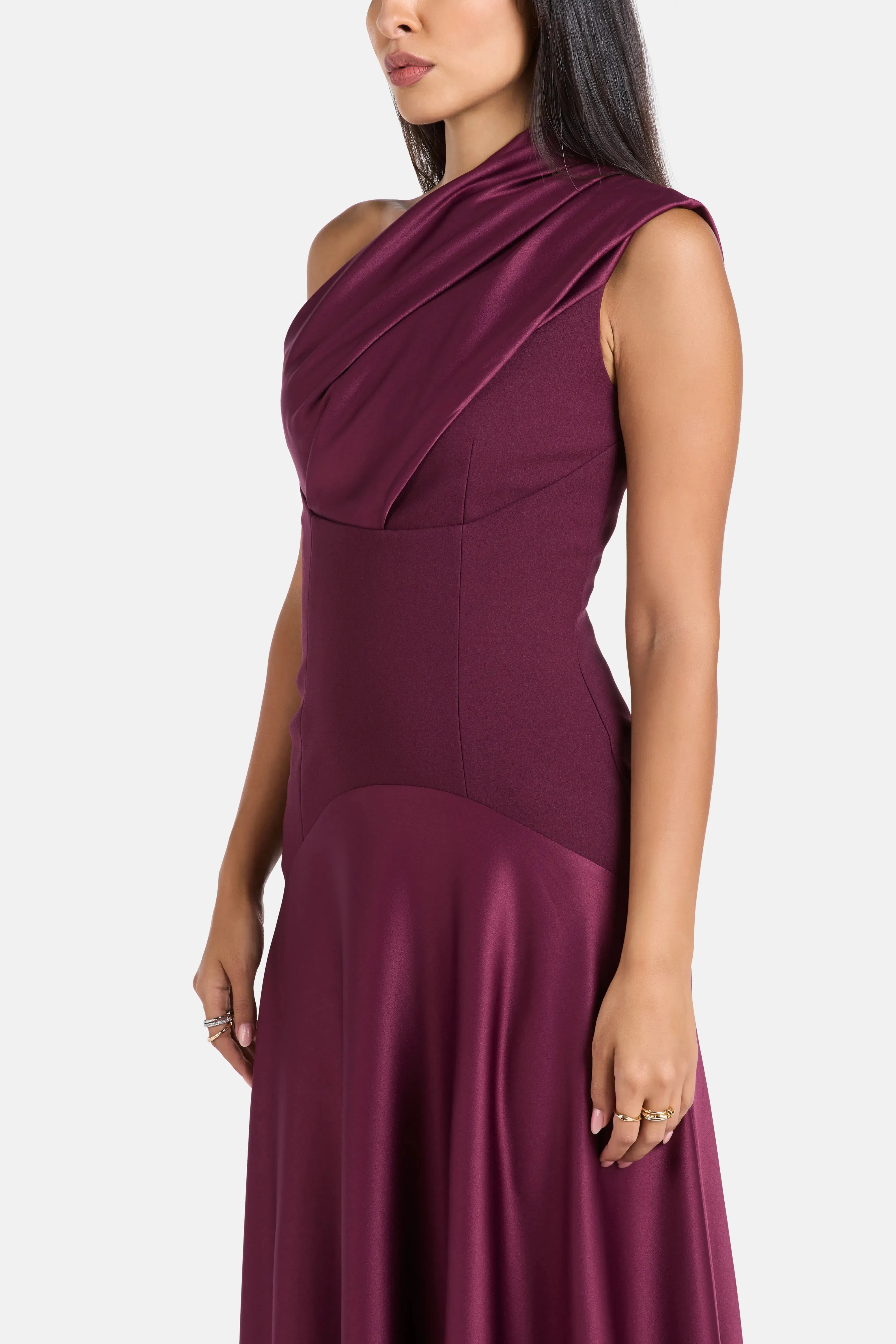 Solace London Gabriela One Shoulder Evening Dress in Purple