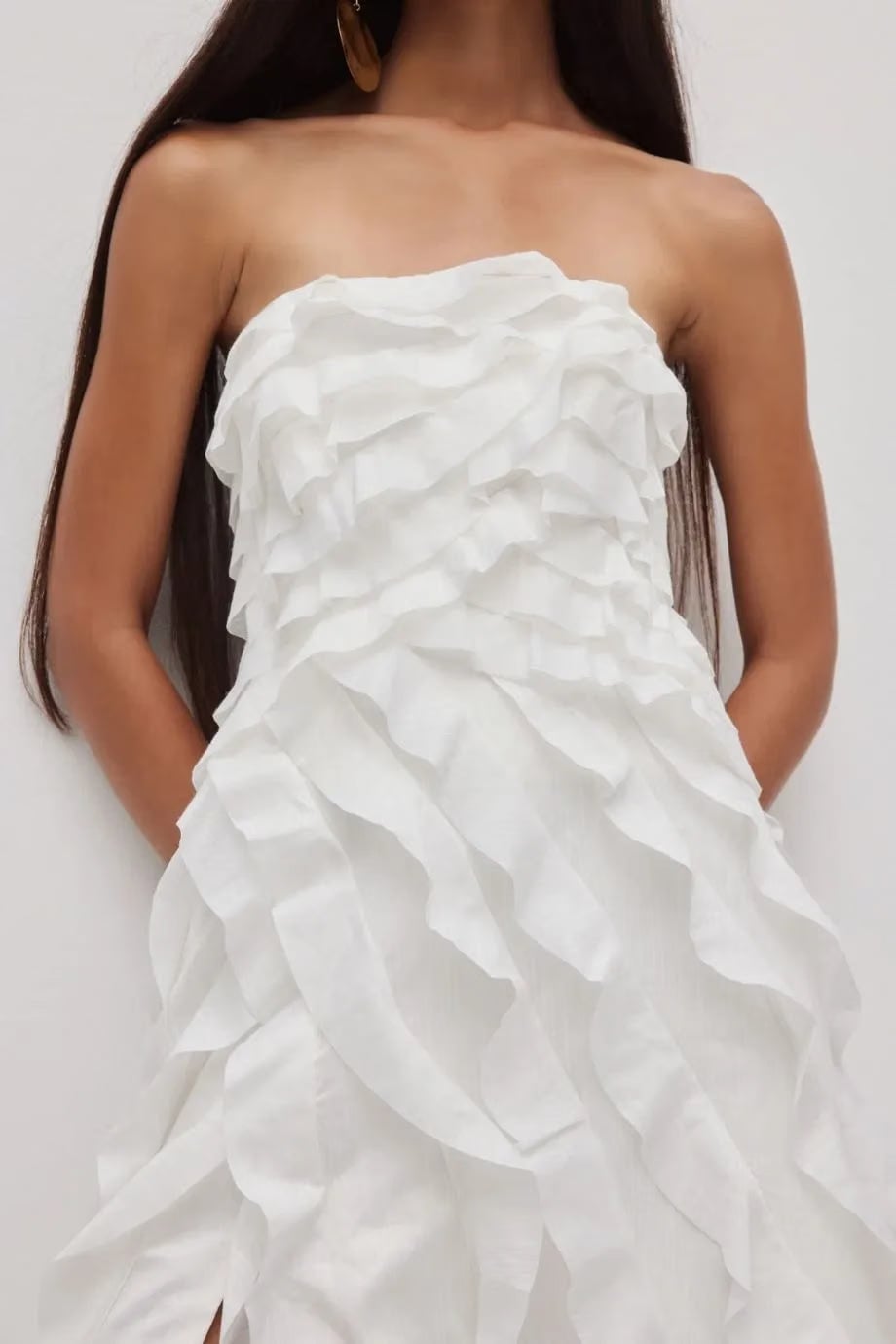 Aje Allairie Ruffles Strapless Maxi Dress in White