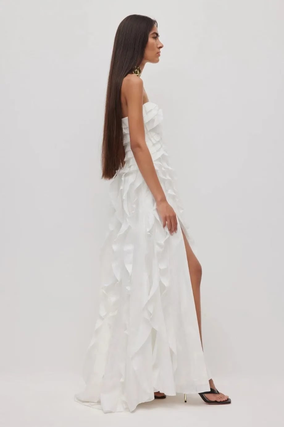 Aje Allairie Ruffles Strapless Maxi Dress in White