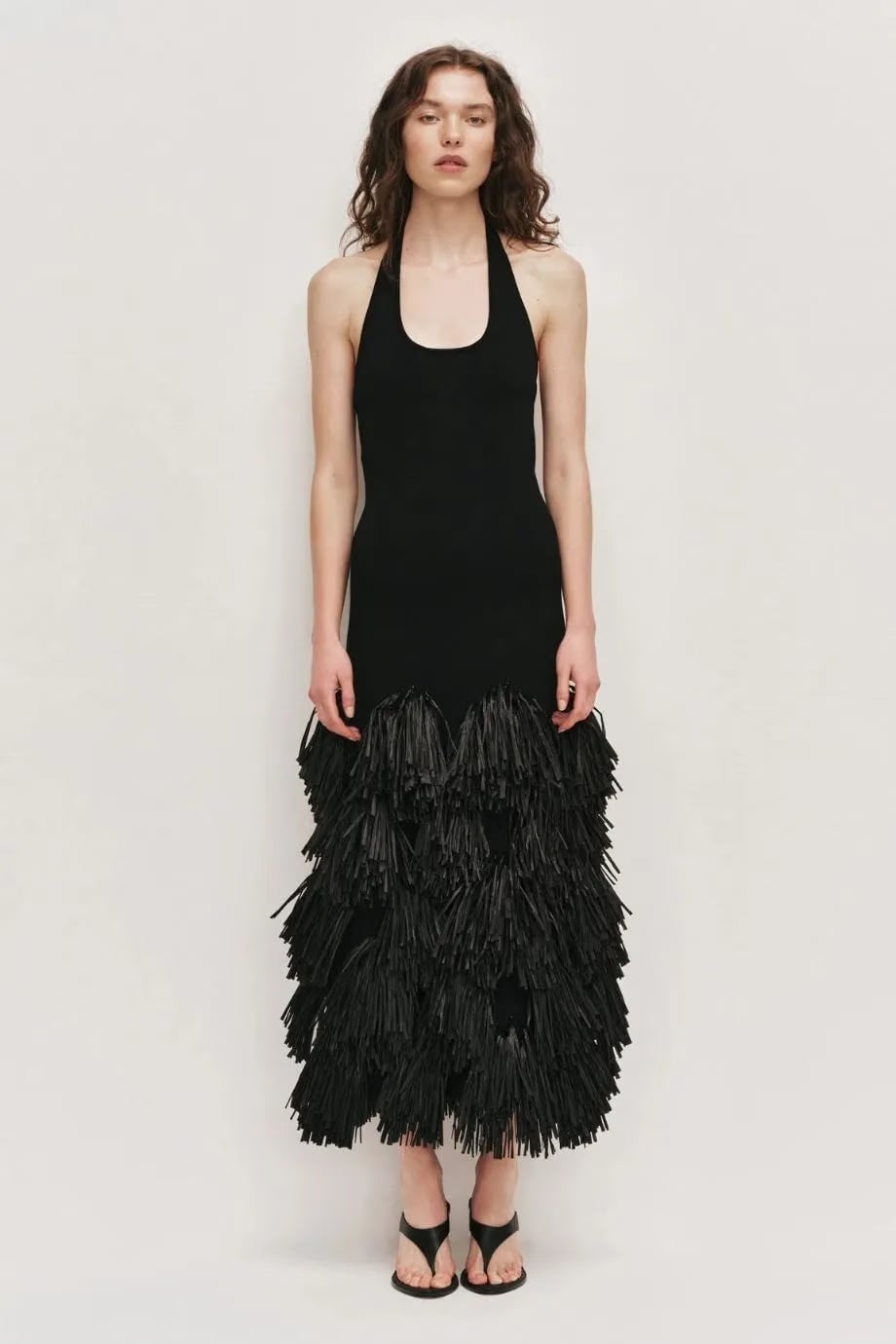 Aje Elva Raffia Knit Sleeveless Midi Dress in Black