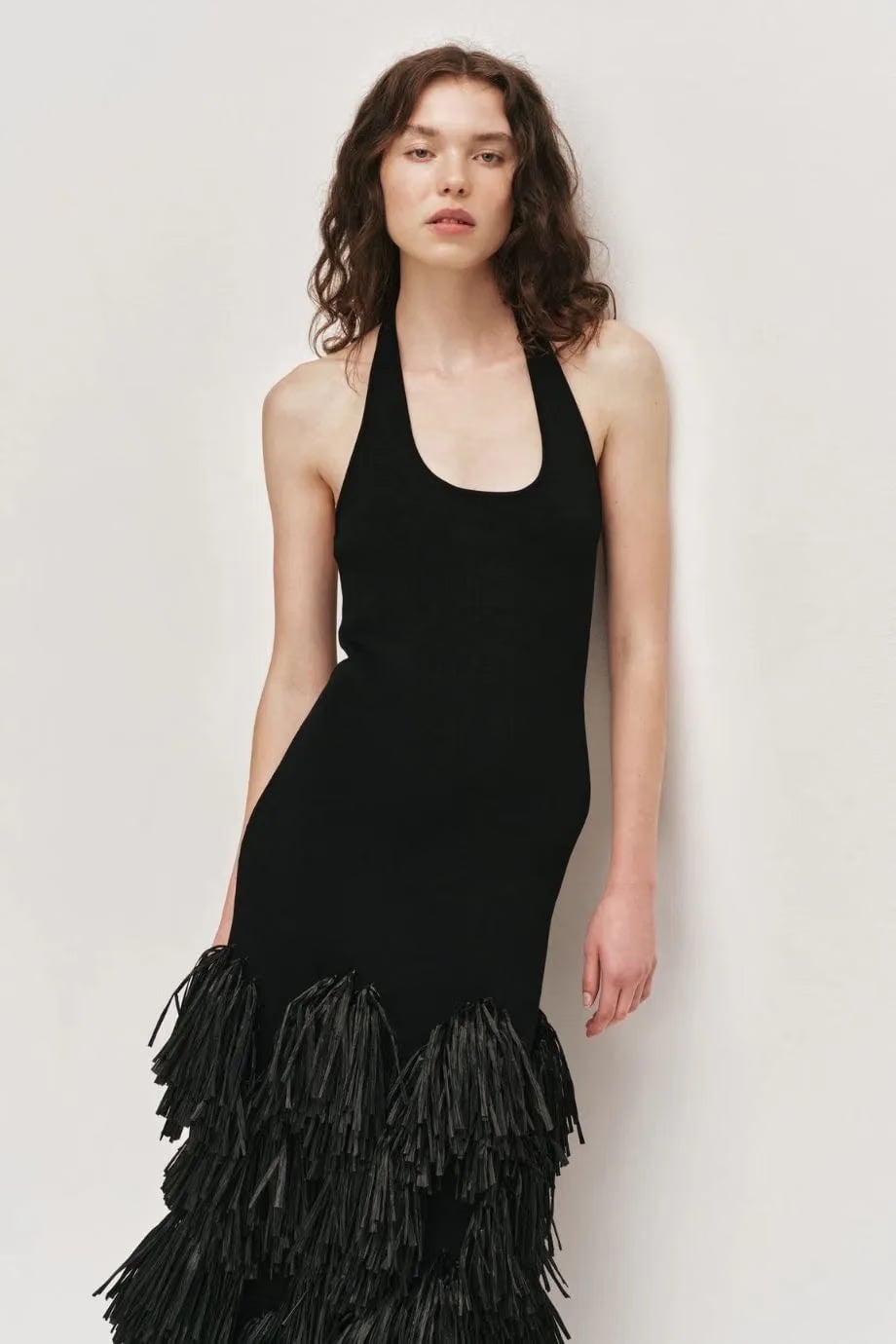 Aje Elva Raffia Knit Sleeveless Midi Dress in Black