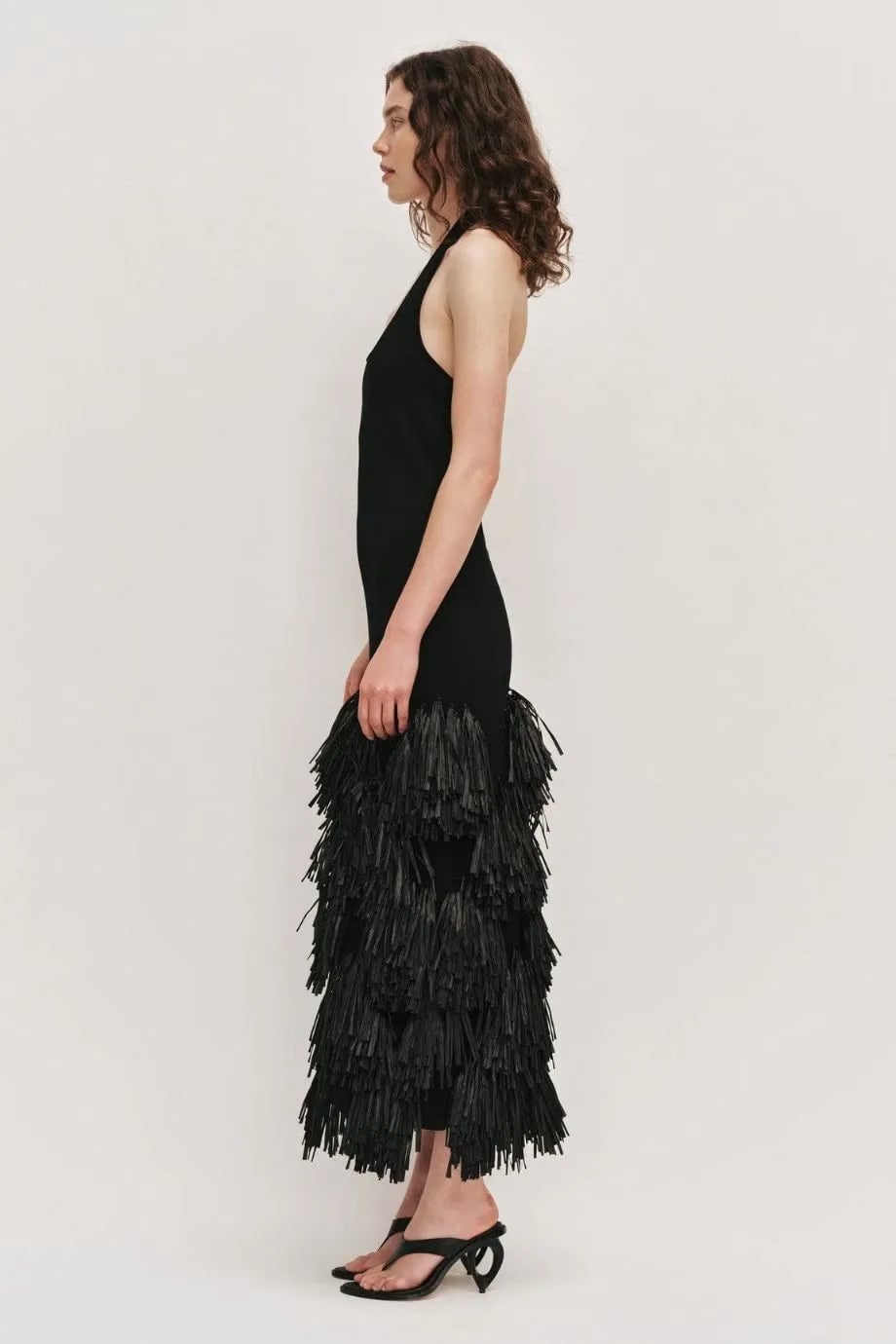 Aje Elva Raffia Knit Sleeveless Midi Dress in Black