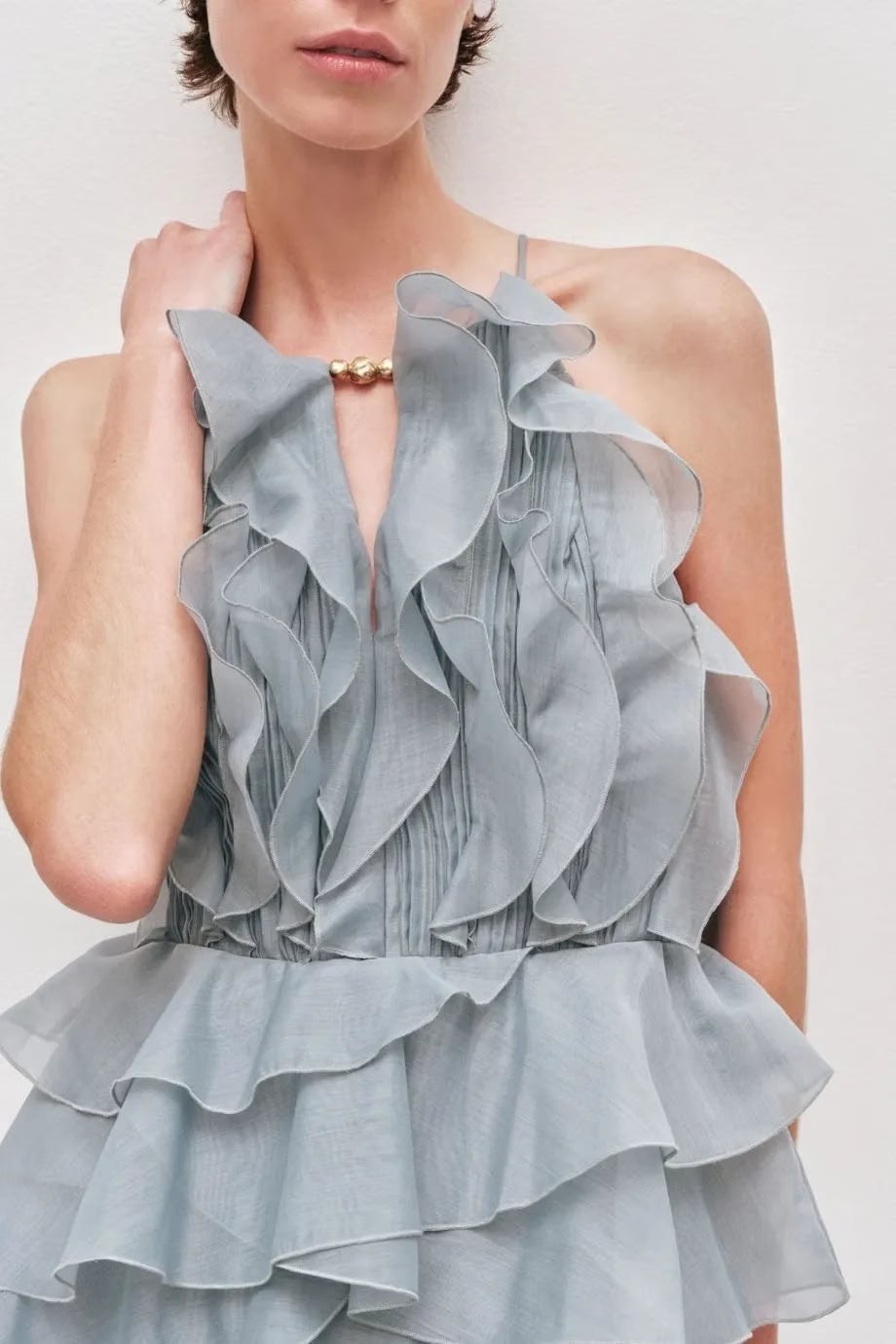 Aje Cleo Ruffles Sleeveless Maxi Dress in Blue