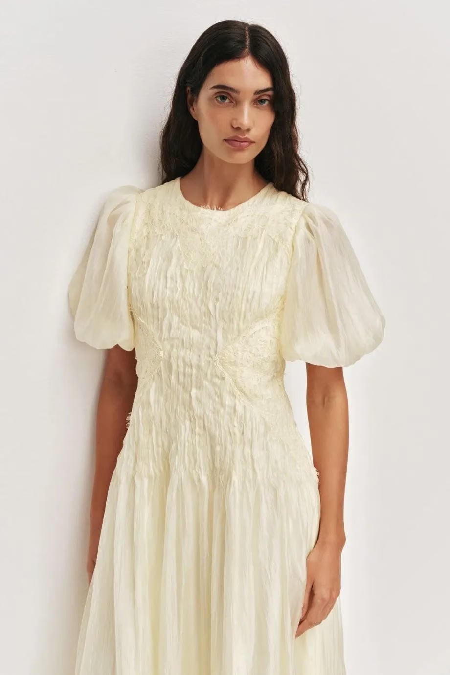 Aje Ophelia Lace Midi Dress in Yellow