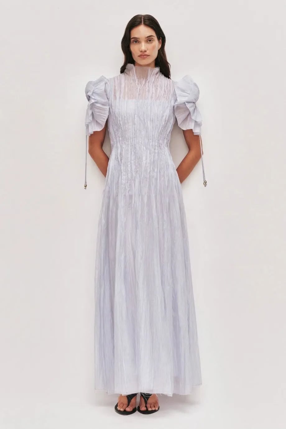 Aje Clara Puffed Sleeves Midi Dress in Blue