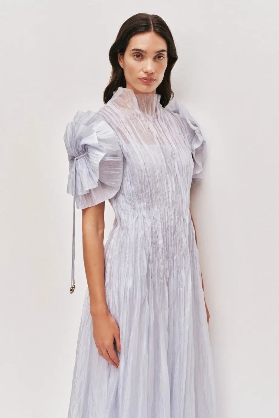 Aje Clara Puffed Sleeves Midi Dress in Blue