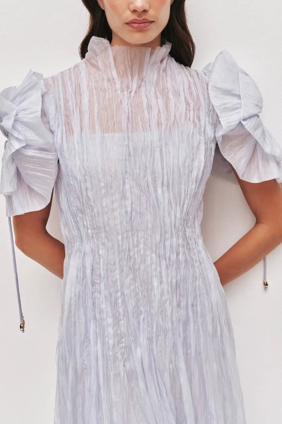Aje Clara Puffed Sleeves Midi Dress in Blue