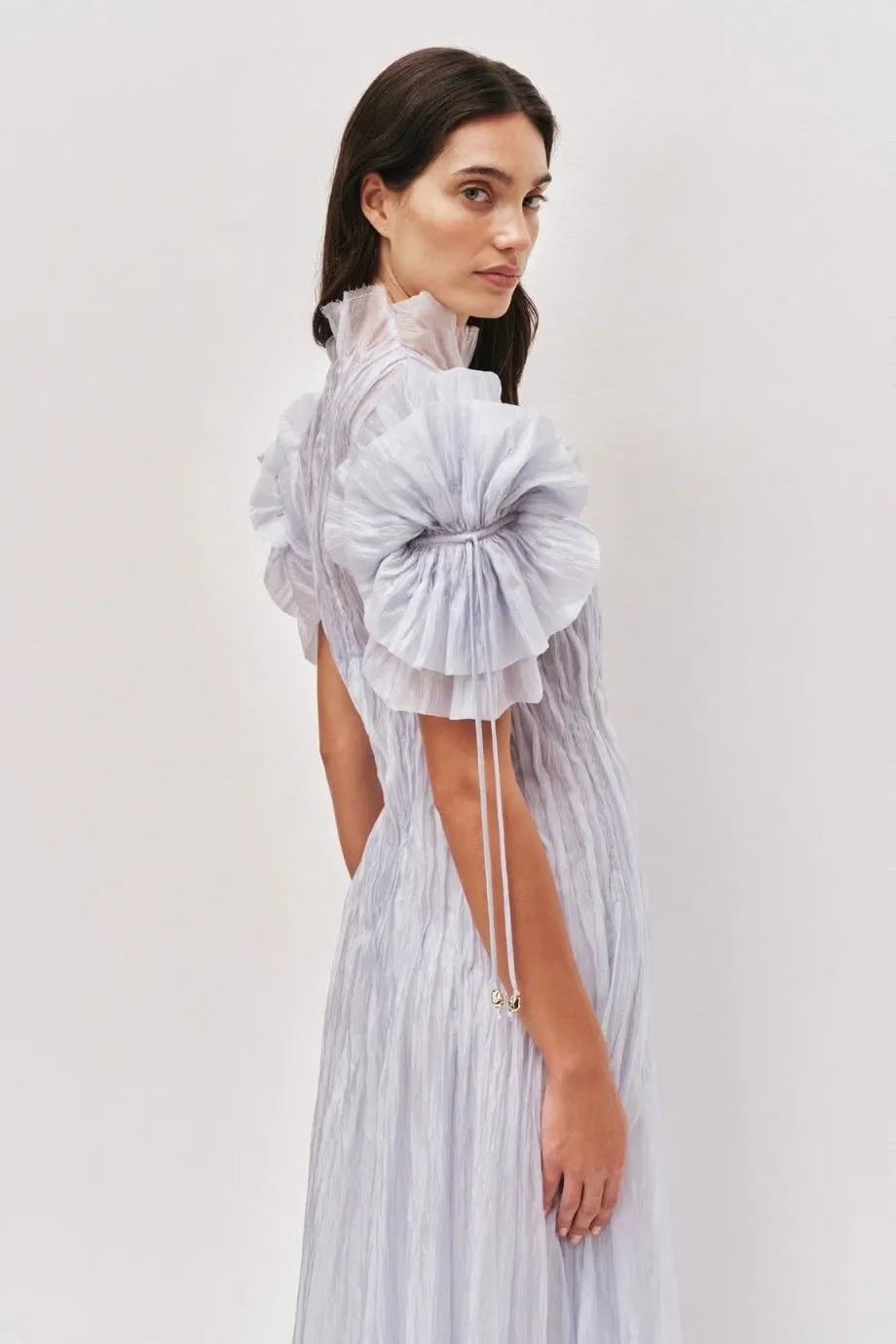 Aje Clara Puffed Sleeves Midi Dress in Blue