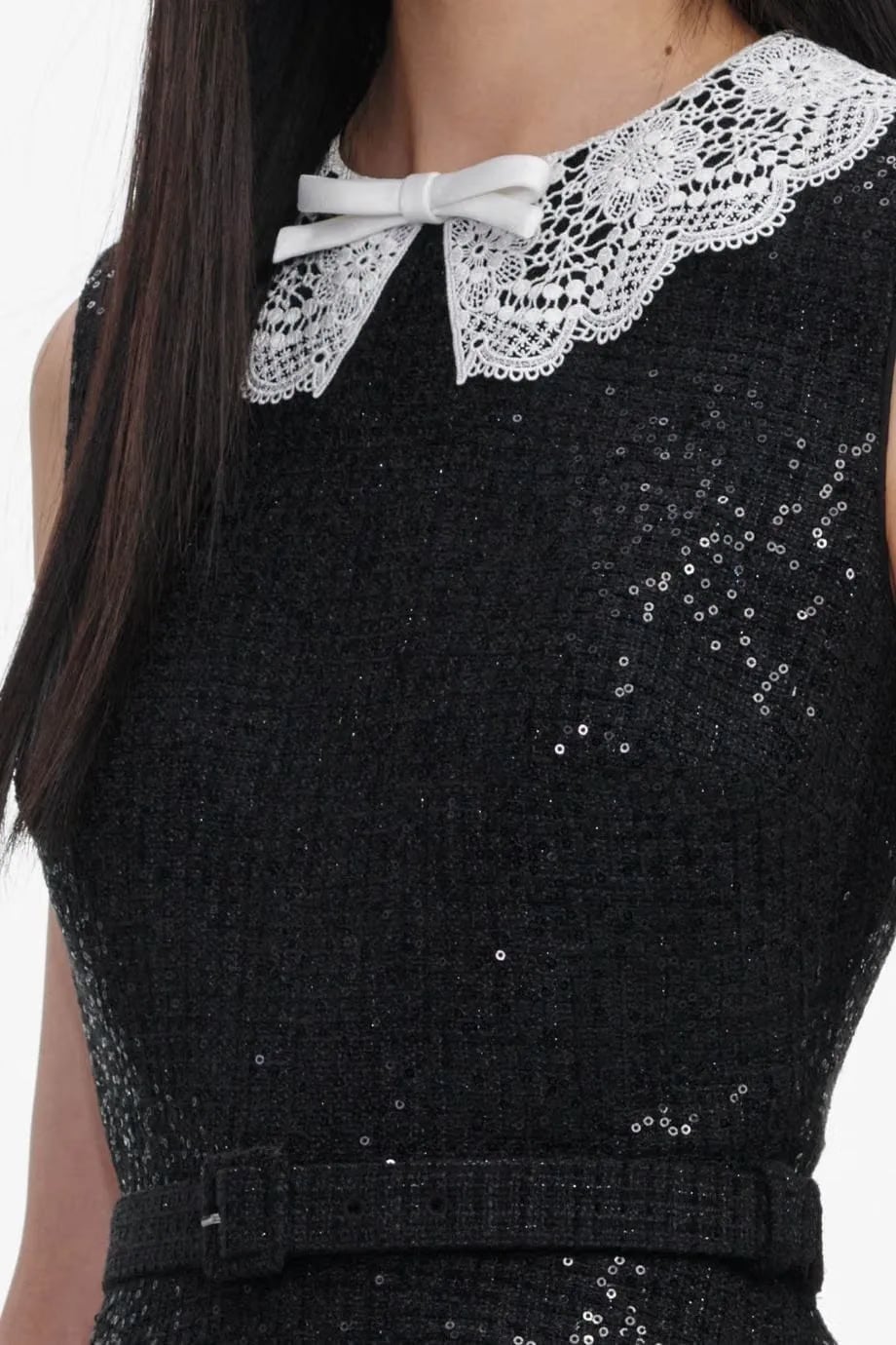 Self-Portrait Sequin Collar Boucle Sleeveless Mini Dress in Black