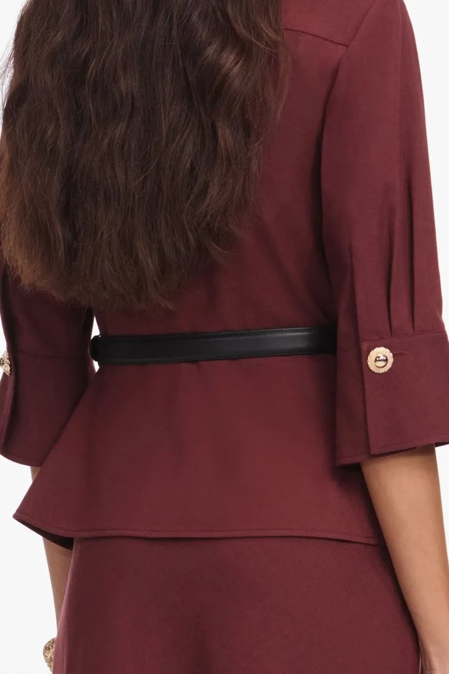 Self-Portrait Twill Long Sleeves Belted Maxi Dress in Brown