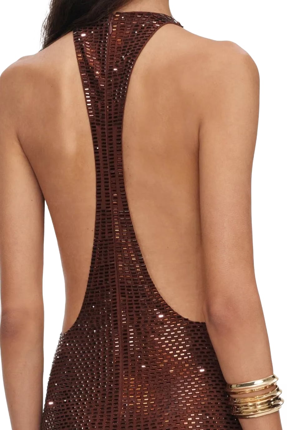 Self-Portrait Rhinestones Racer Back Evening Dress in Brown