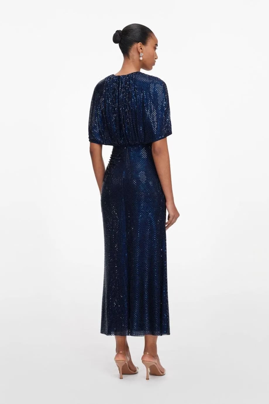 Self-Portrait Rhinestones Cape Sleeves Evening Dress in Blue