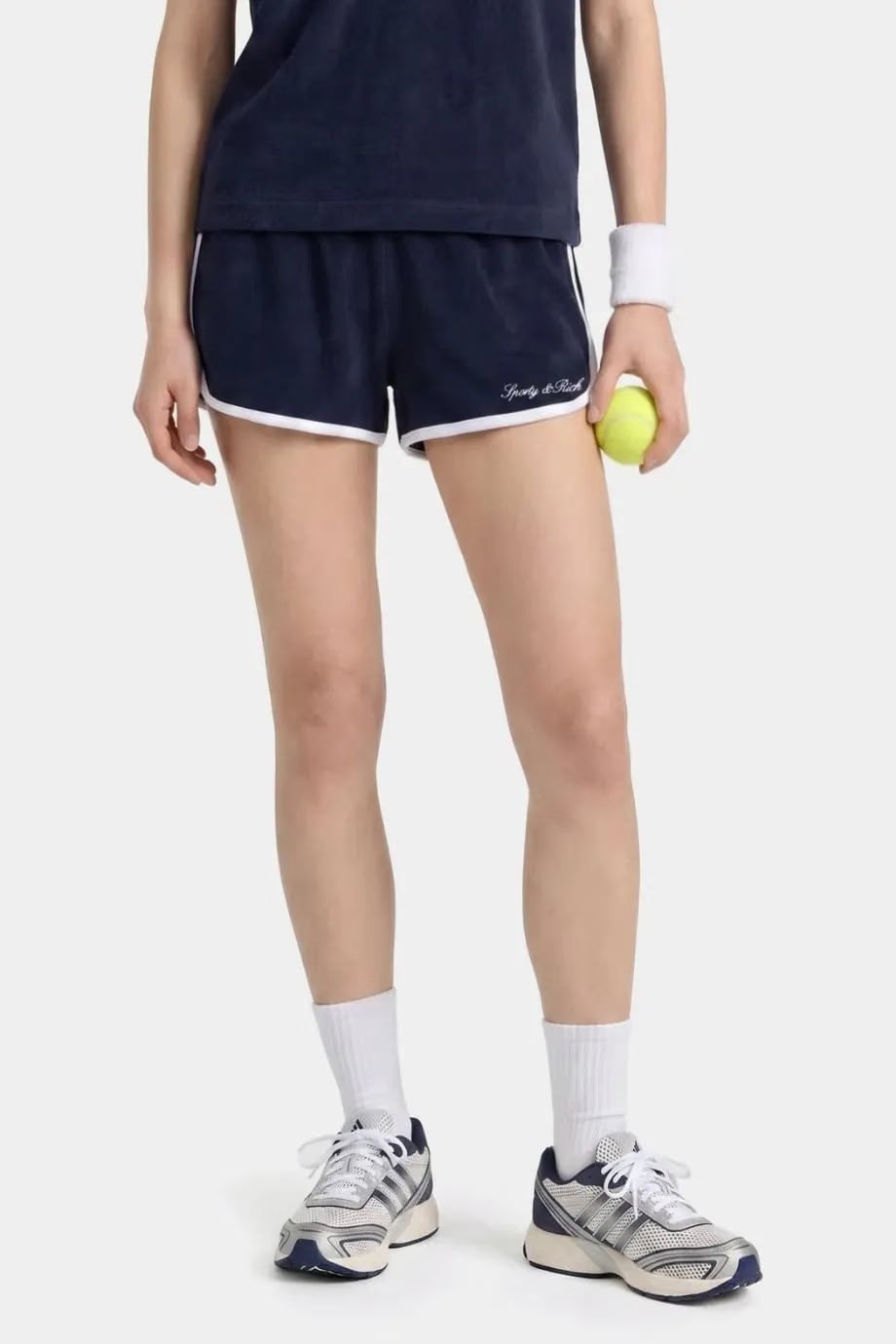 Sporty & Rich Signature Logo Terry Cotton Shorts in Blue