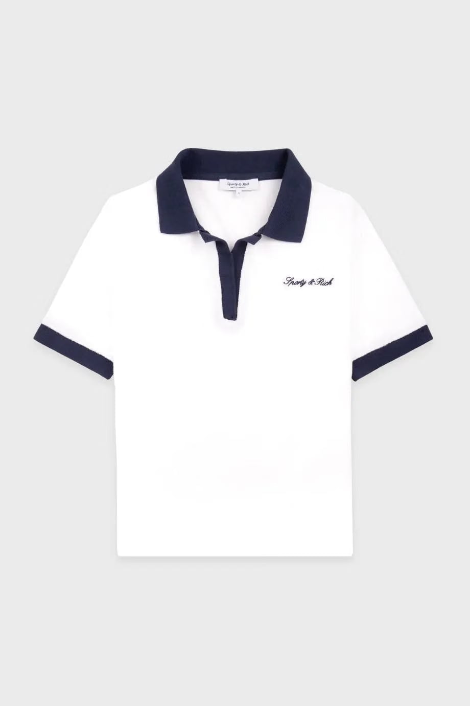 Sporty & Rich Signature Logo Terry Cotton Polo T-Shirt in White