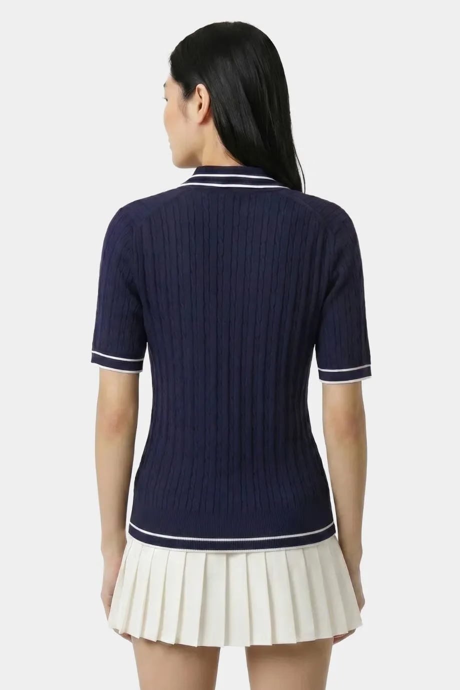 Sporty & Rich Signature Logo Mini Cable Polo T-Shirt in Blue