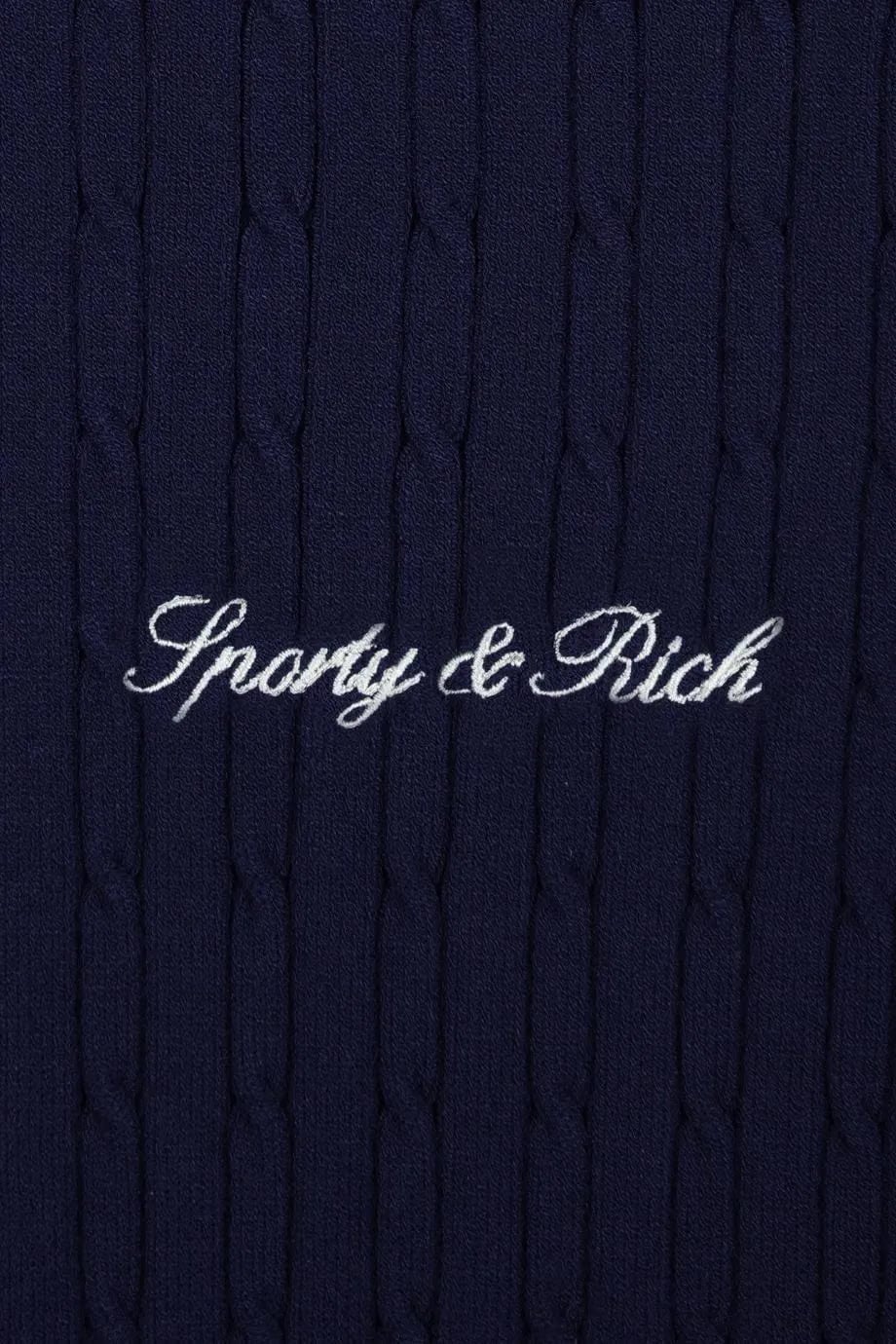 Sporty & Rich Signature Logo Mini Cable Polo T-Shirt in Blue