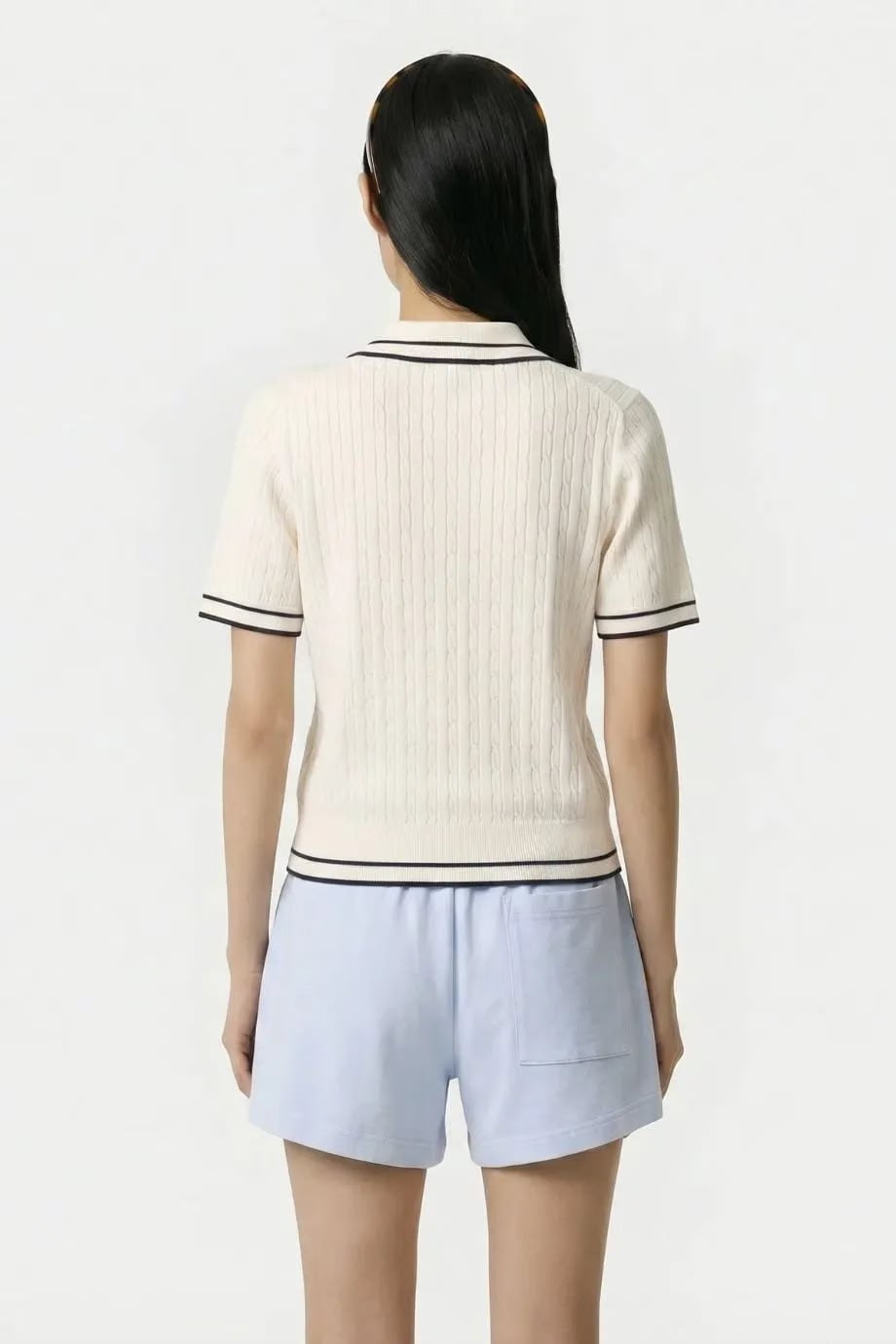 Sporty & Rich Signature Logo Mini Cable Polo T-Shirt in White