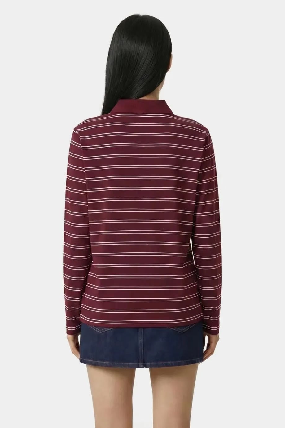 Sporty & Rich Signature Logo Easy Stripes Polo T-Shirt in Red