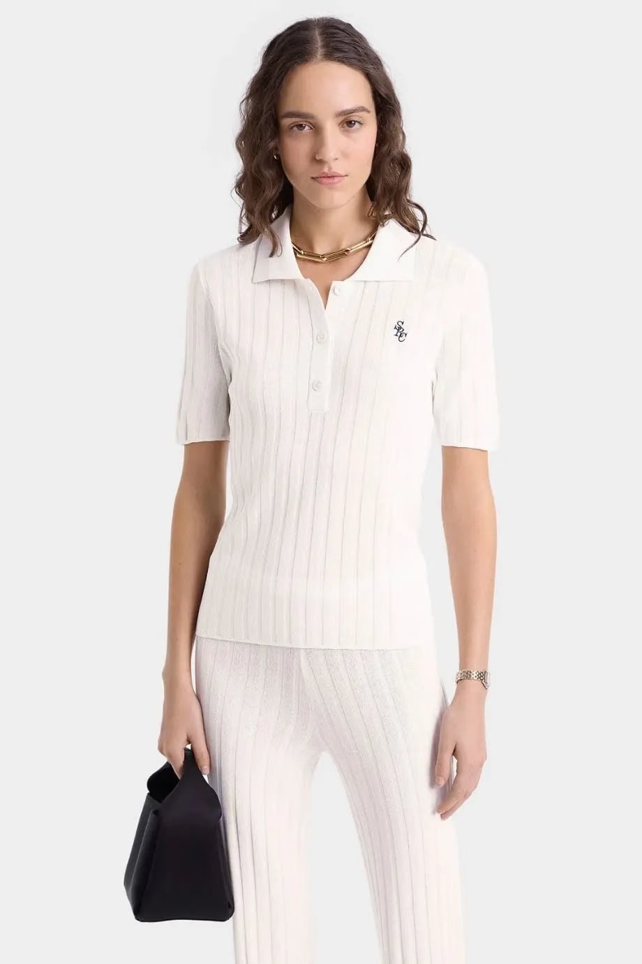 Sporty & Rich SRC Ribbed Polo T-Shirt in White