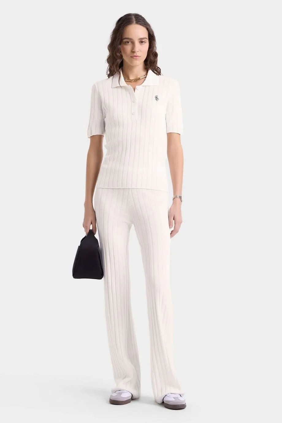 Sporty & Rich SRC Ribbed Polo T-Shirt in White