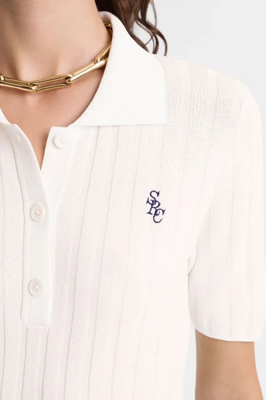 Sporty & Rich SRC Ribbed Polo T-Shirt in White