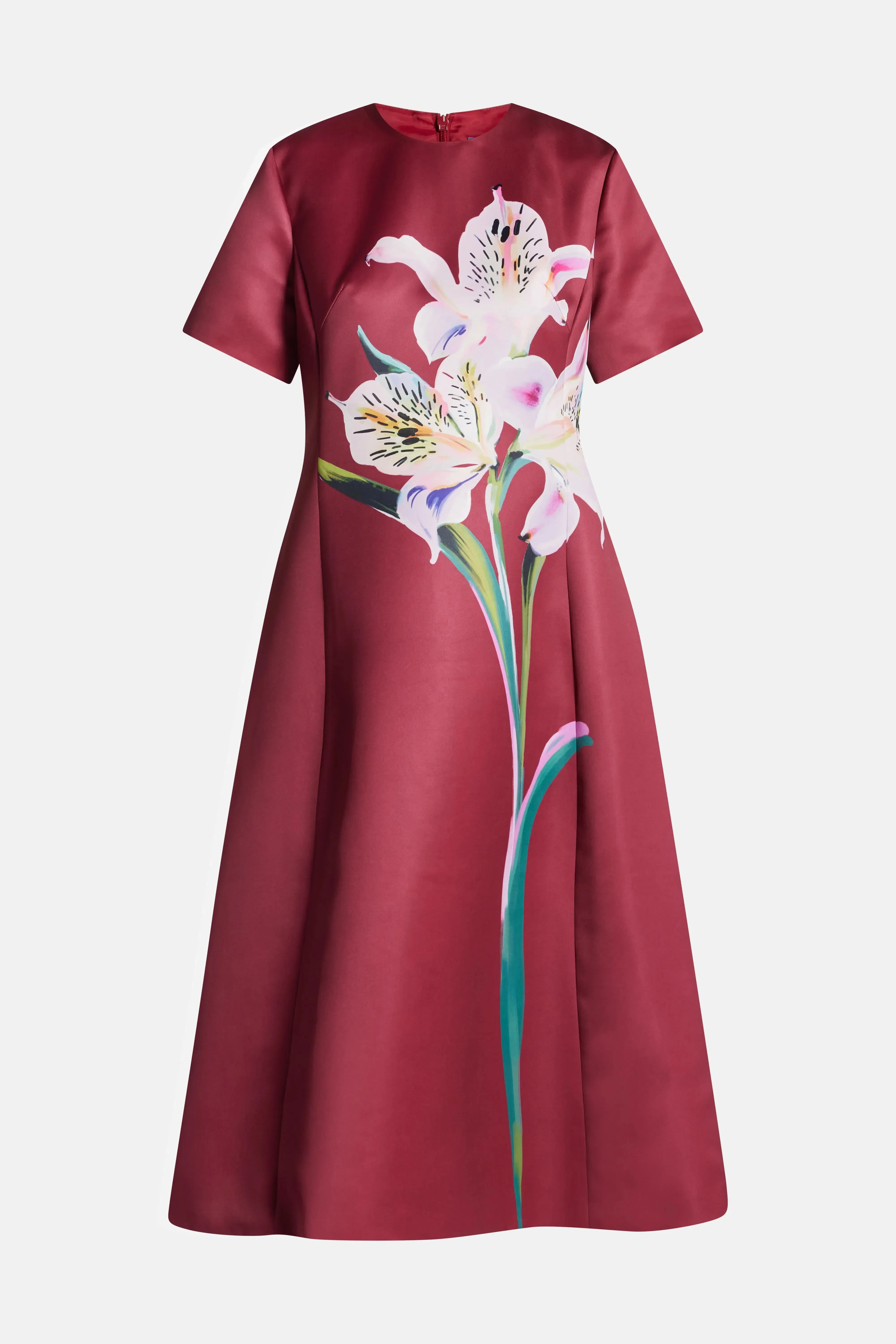 Leo Lin Caroline Short Sleeve Floral Applique Midi Dress In Burgundy