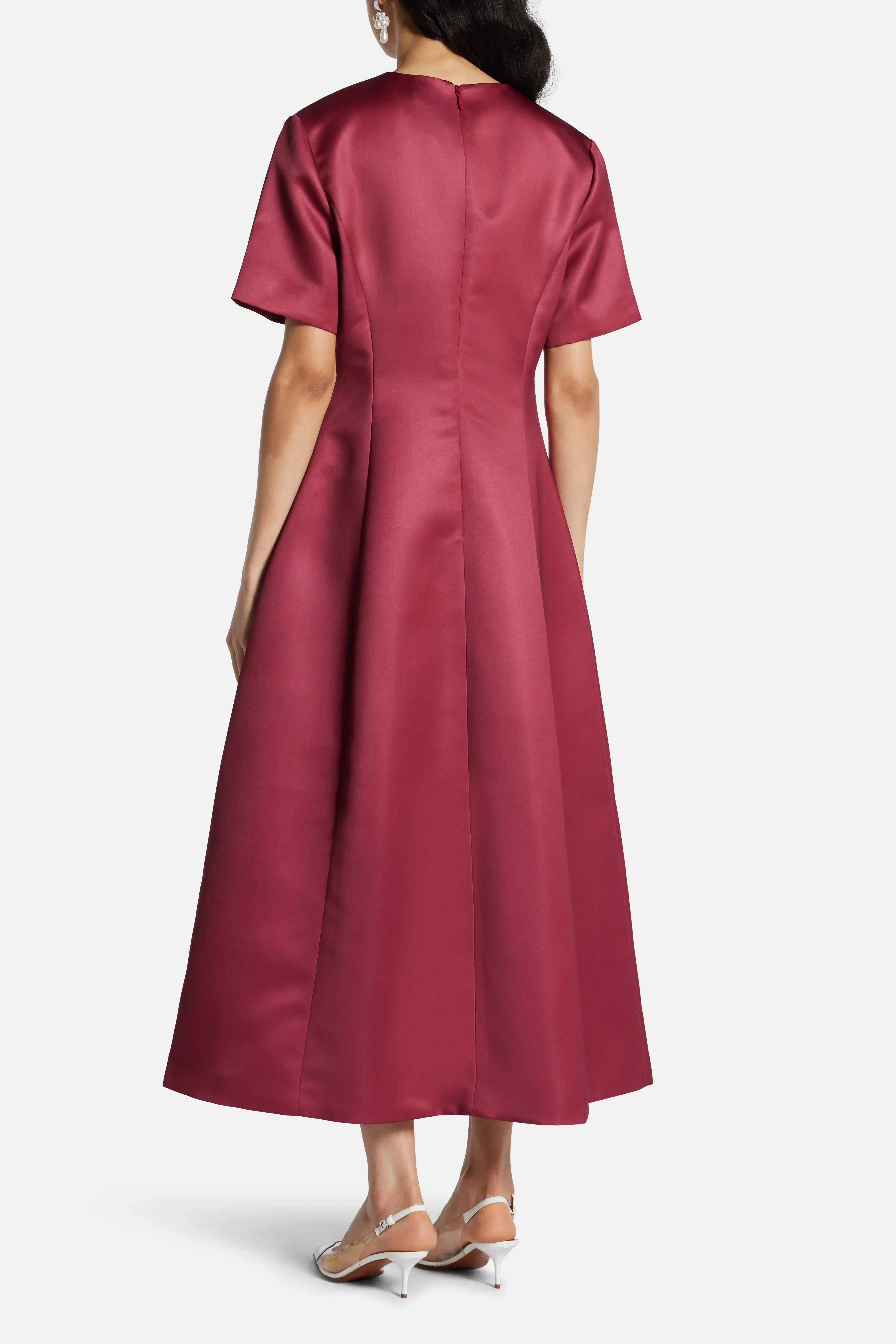 Leo Lin Caroline Short Sleeve Floral Applique Midi Dress In Burgundy